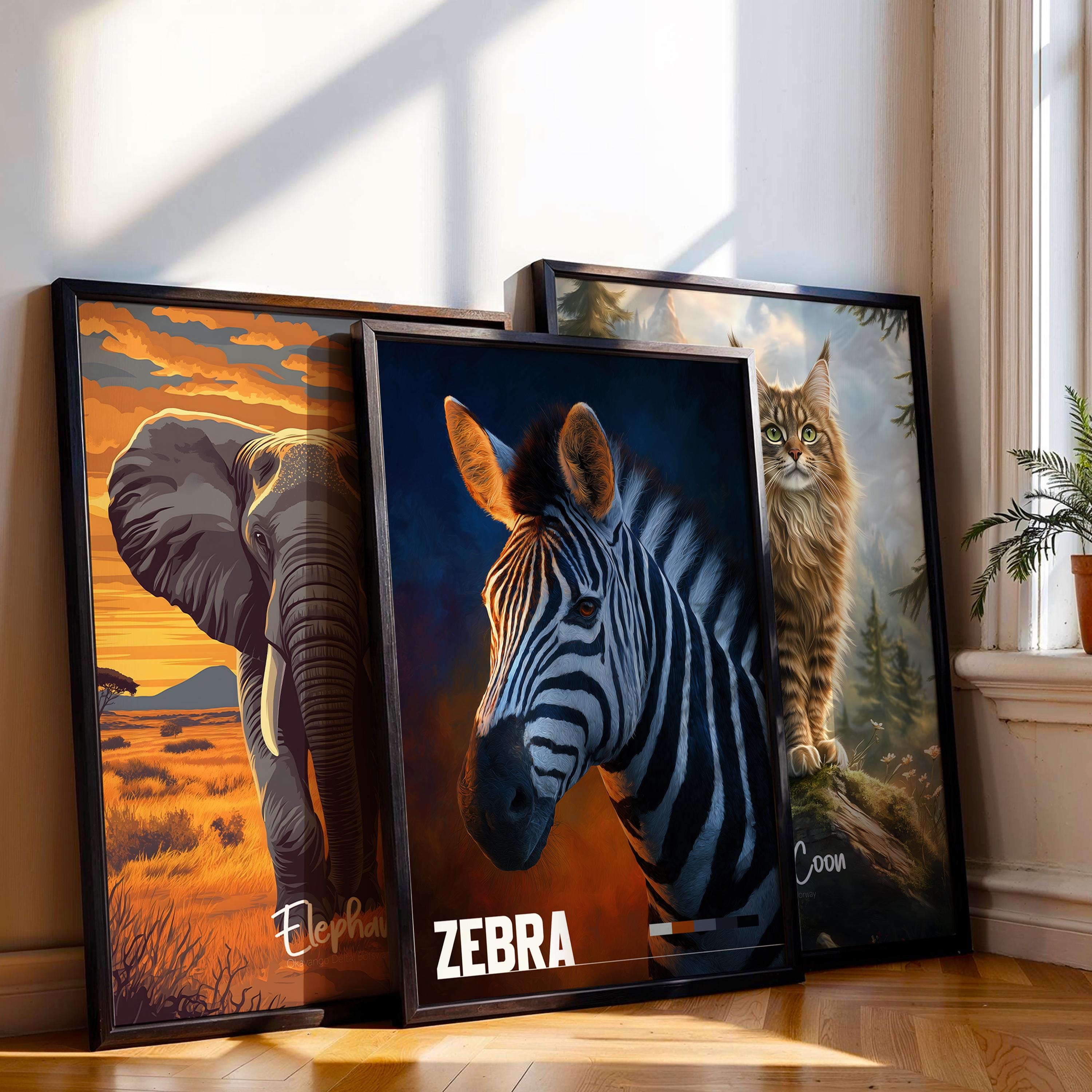 Zebra Framed Poster: Safari Animal Wall Art for Nursery or Kids Room