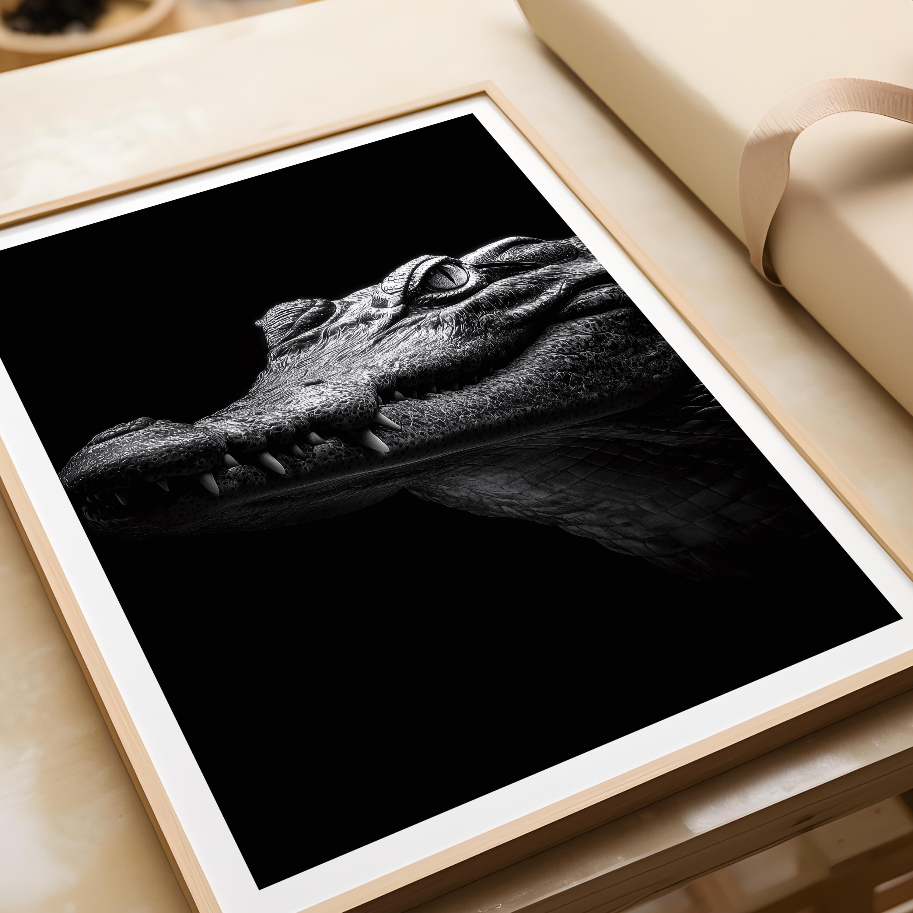 Monochrome Crocodile Print: Powerful Black and White Wildlife Wall Art