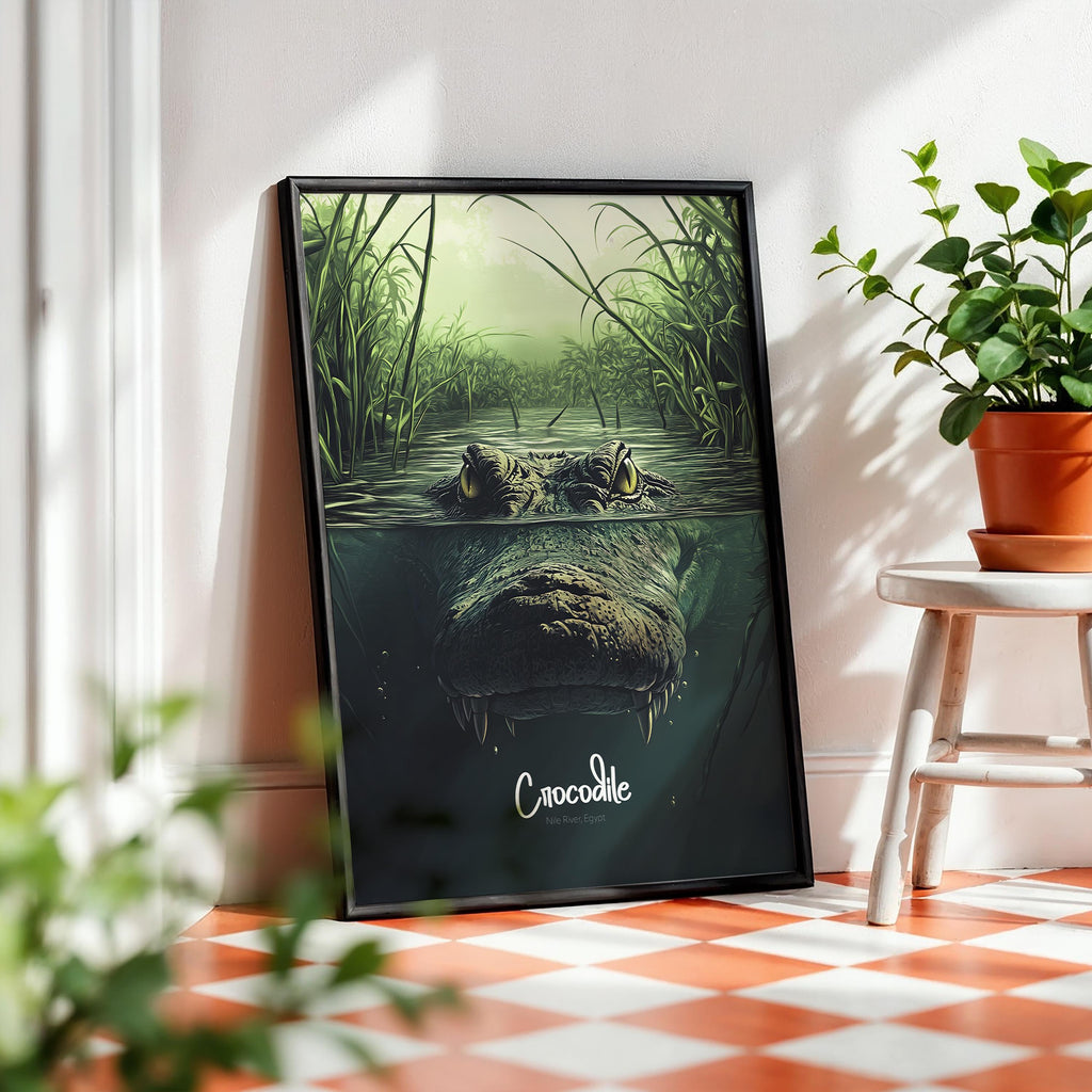 Crocodile Wall Art Print: Exotic Jungle Animal Illustration