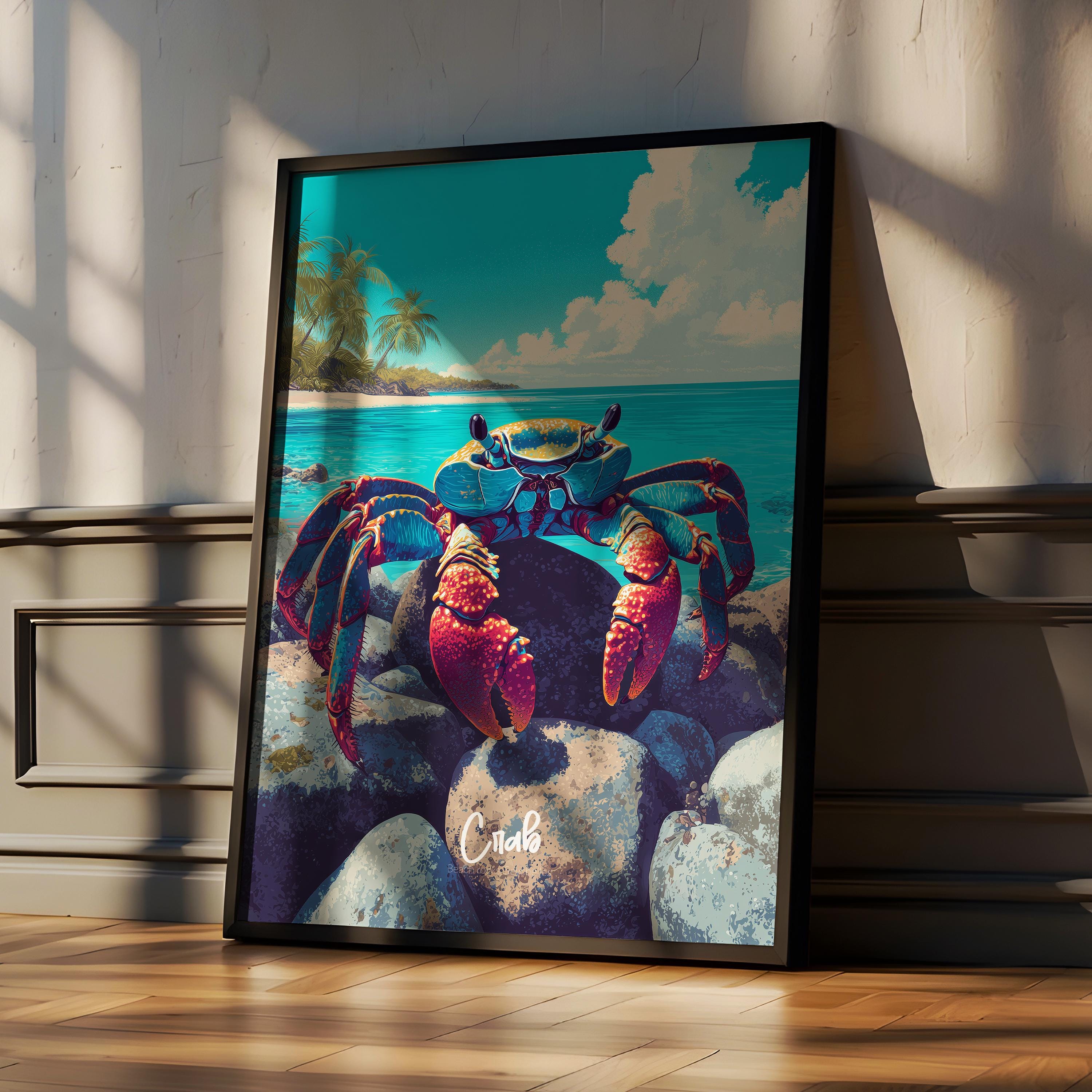 Crab Wall Art: Coastal Nursery Decor, Ocean Animal Framed Poster