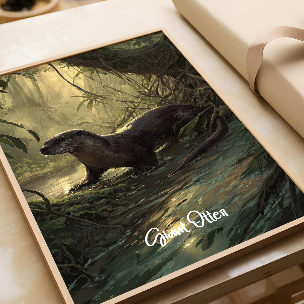 Giant Otter Framed Poster: Playful Wildlife Art for Kids Nursery