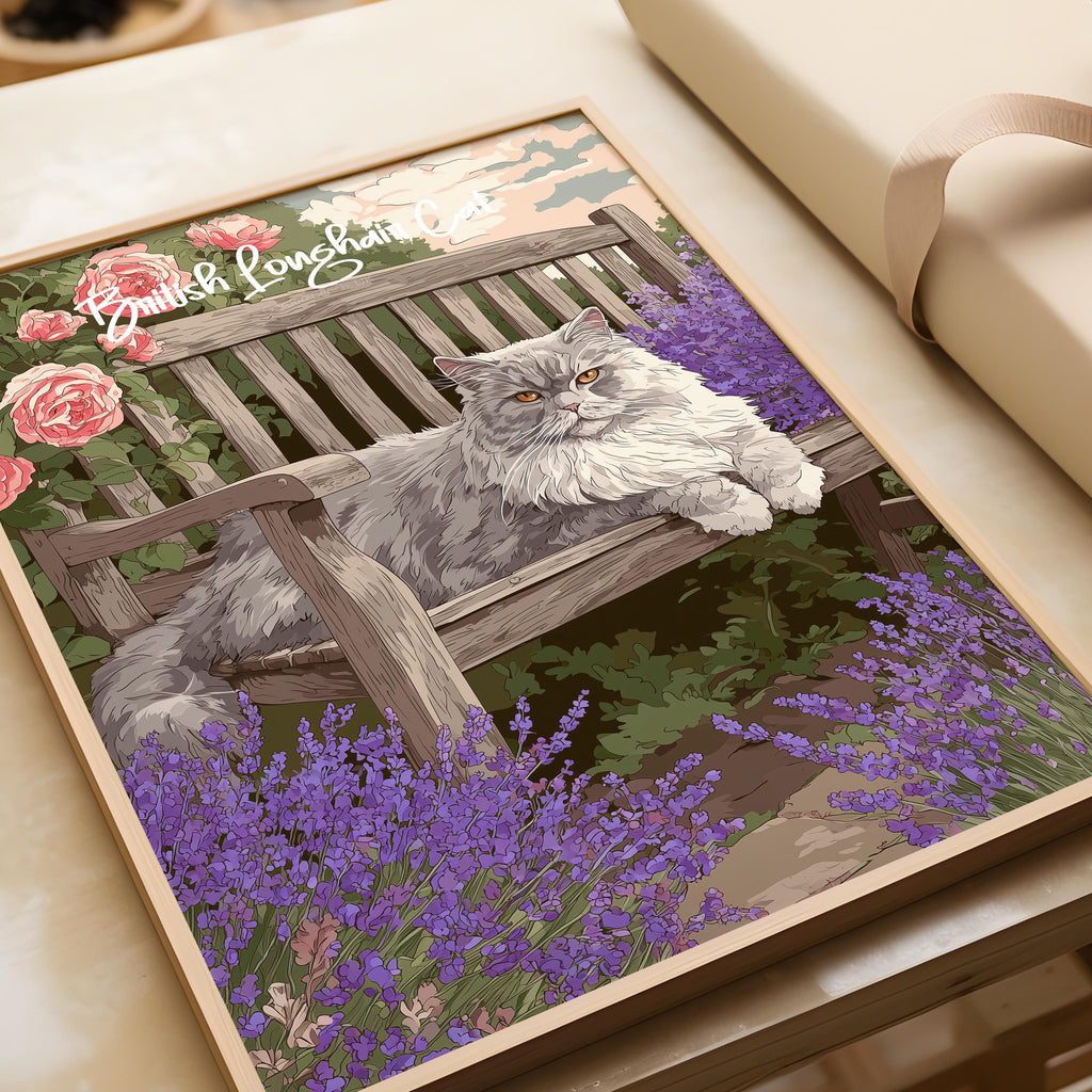 British Longhair Cat Art Print: Elegant Pet Portrait for Nursery or Office