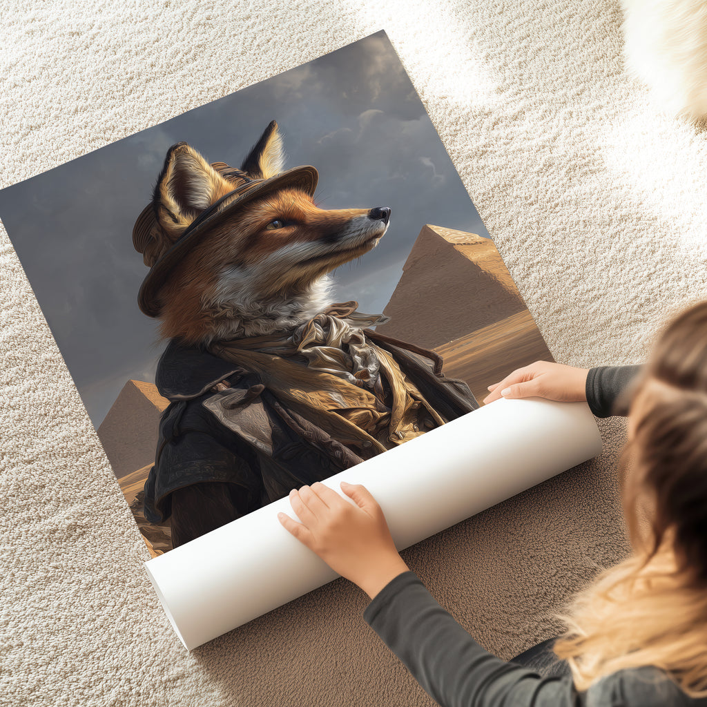 Victorian Fox Explorer Print: Giza Desert Animal Portrait