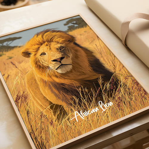 African Lion Wall Art Print: Safari Animal Decor