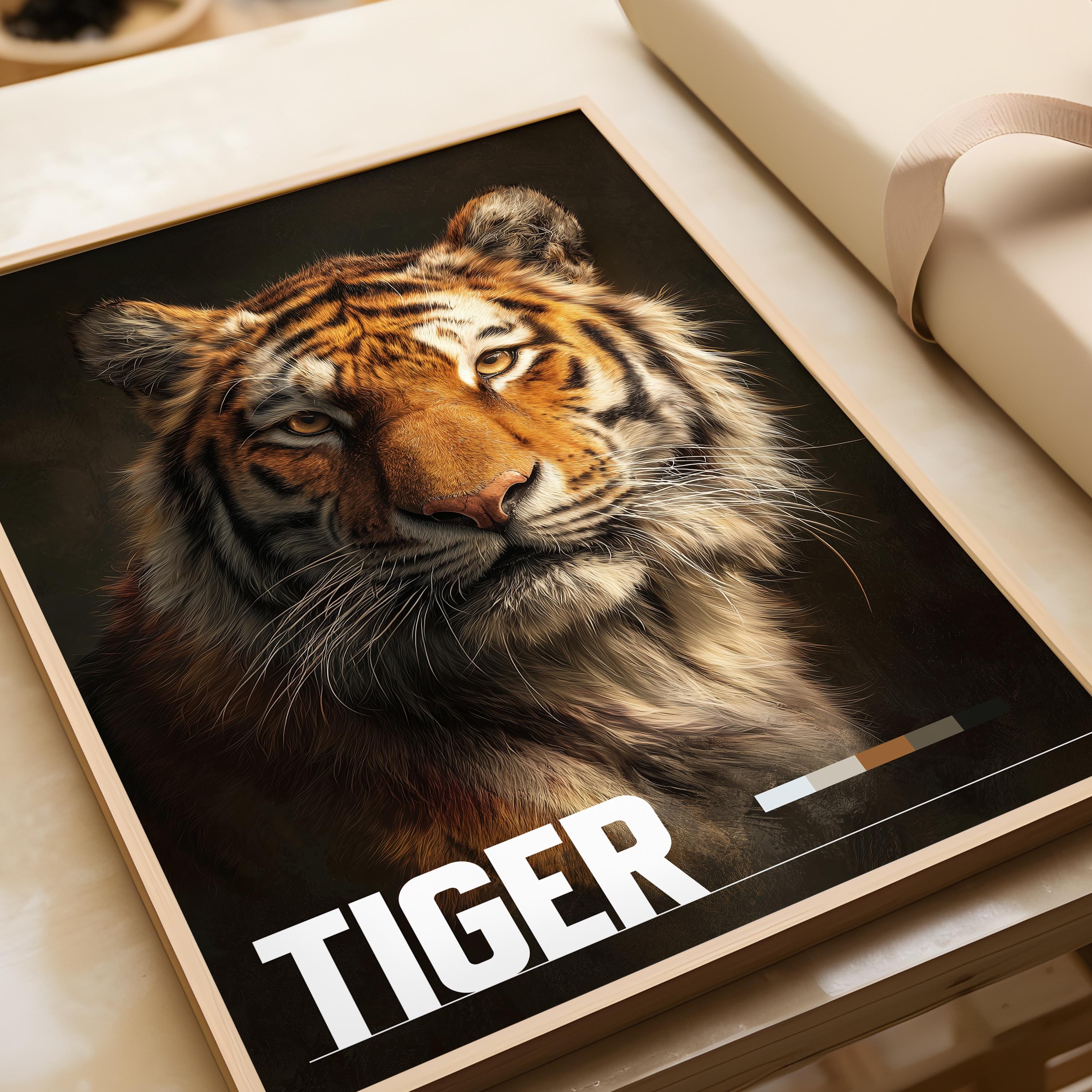 Tiger Framed Poster: Wild Big Cat Wall Art for Nursery or Kids Room