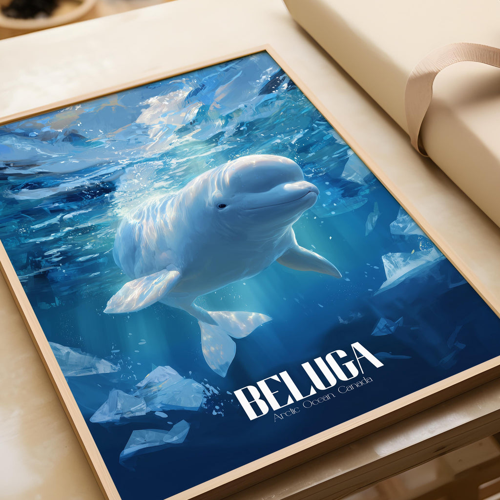 Beluga Whale Art Print: Arctic Ocean Animal Poster, Nursery Decor
