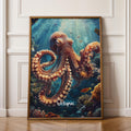 Framed Octopus Print: Nautical Marine Animal Wall Art