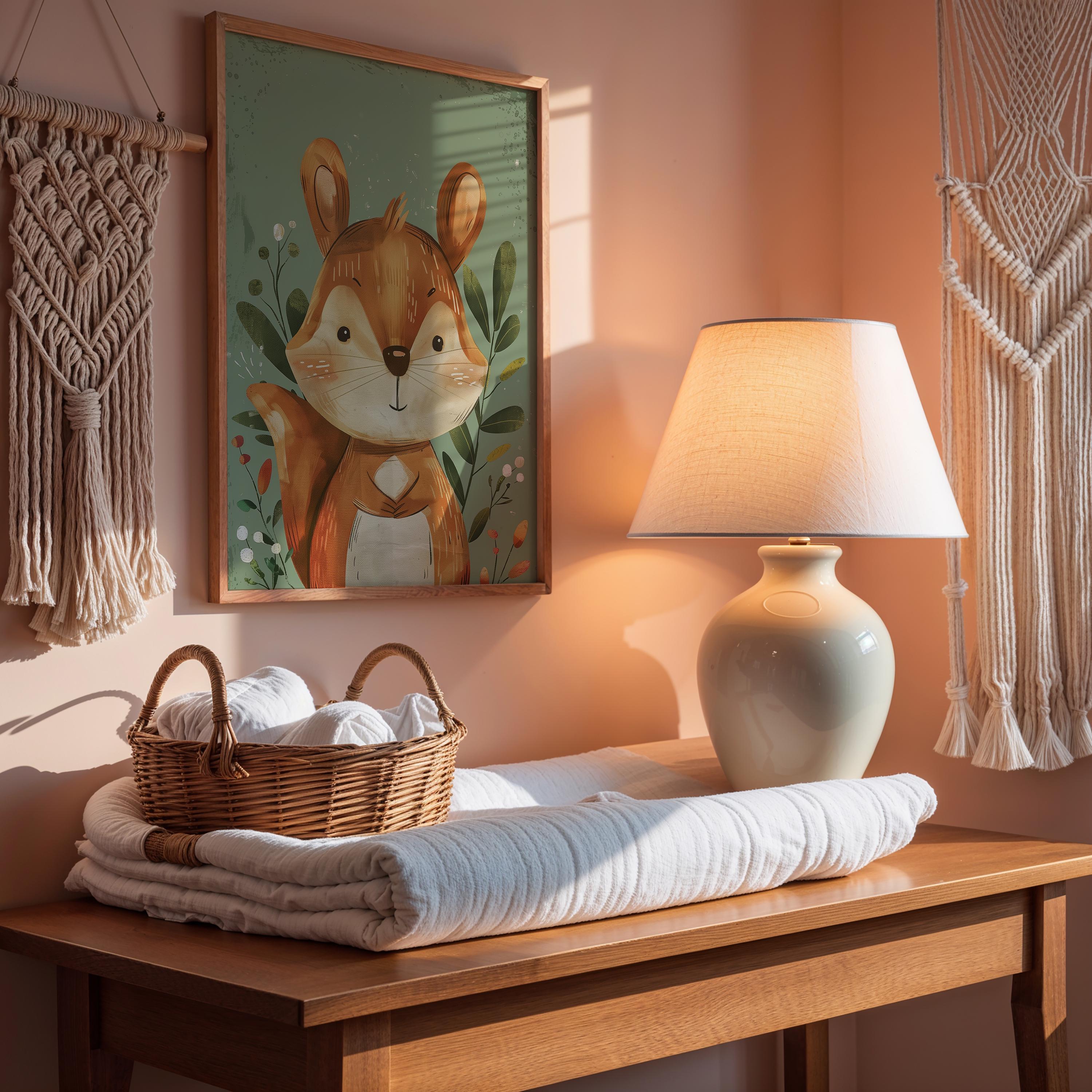 Squirrel Nursery Wall Art – Woodland Animal Print for Kids