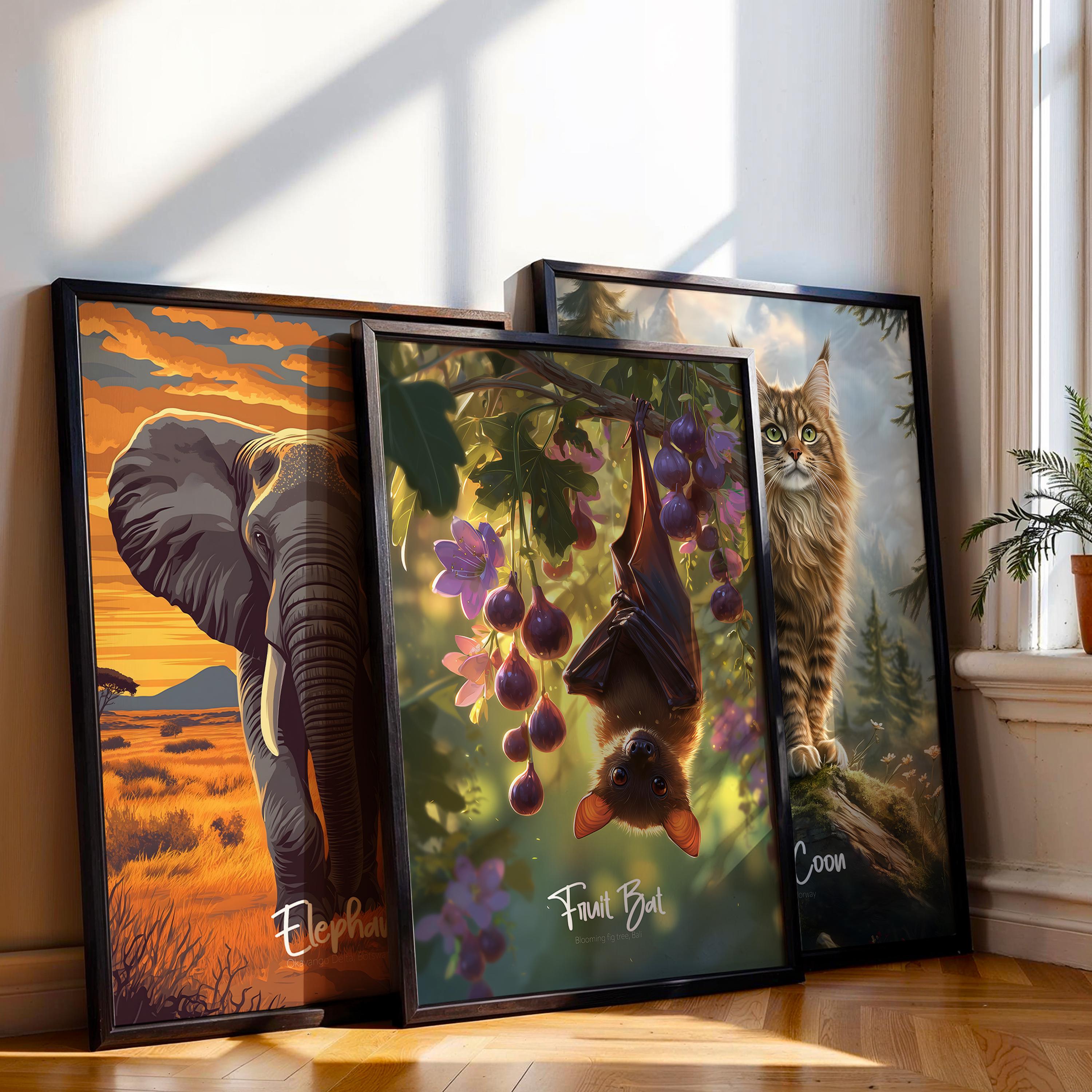 Fruit Bat Art Print: Whimsical Wildlife Poster for Kids Room