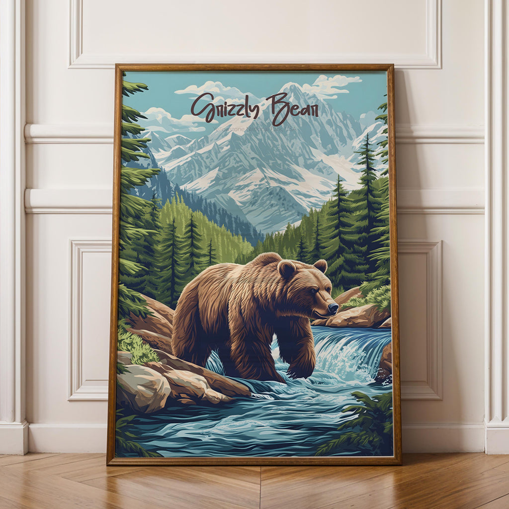 Grizzly Bear Art Print: Rustic Cabin Wall Decor, Wildlife Illustration