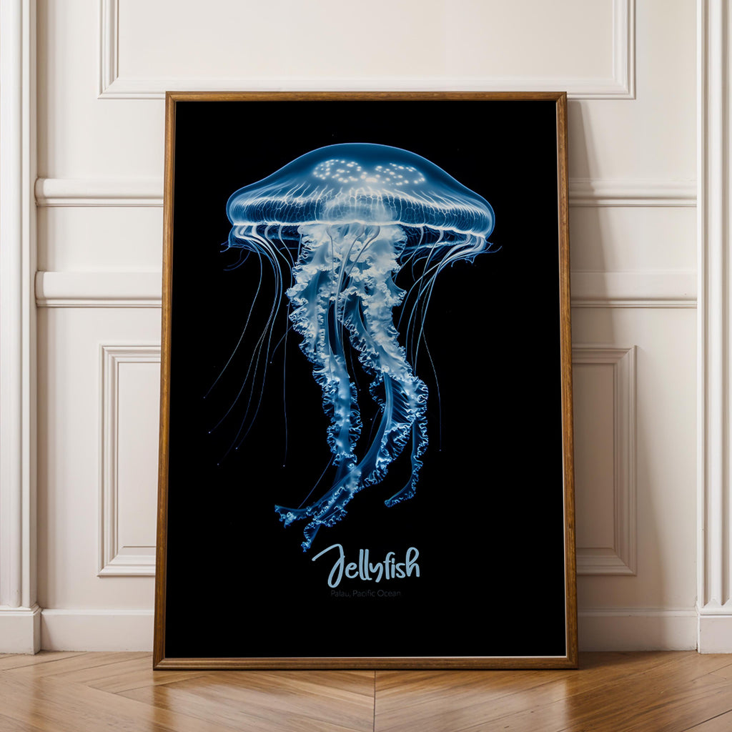 Blue Jellyfish Print: Ocean Marine Wall Art, Nautical Decor