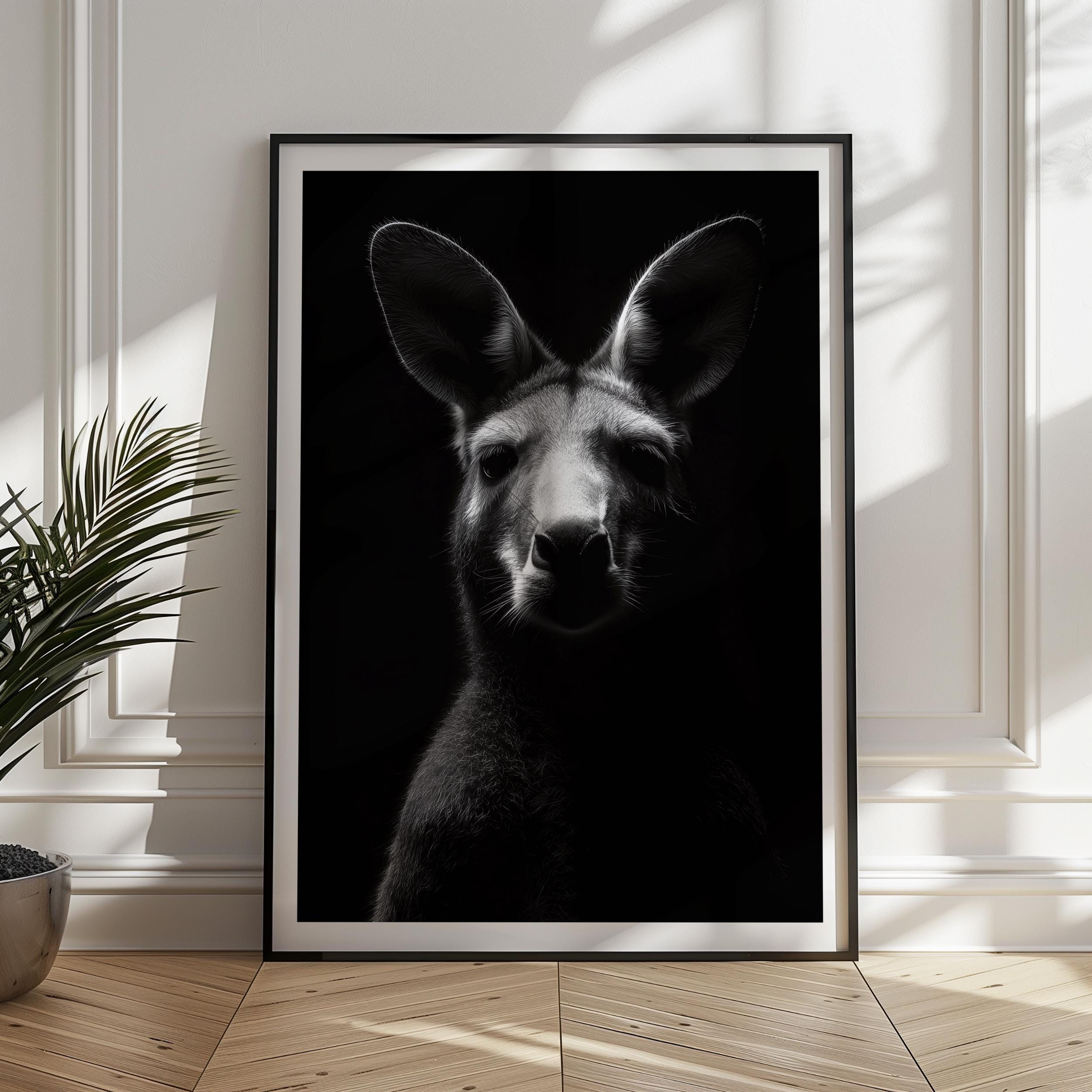 Black and White Kangaroo Print: Australian Animal Wall Art