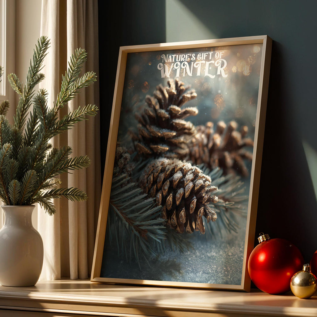 Pinecone Winter Poster – Nature’s Gift of Winter Rustic Holiday Wall Art