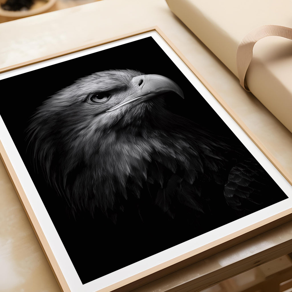 Majestic Eagle Art Print: Black and White Wildlife Poster