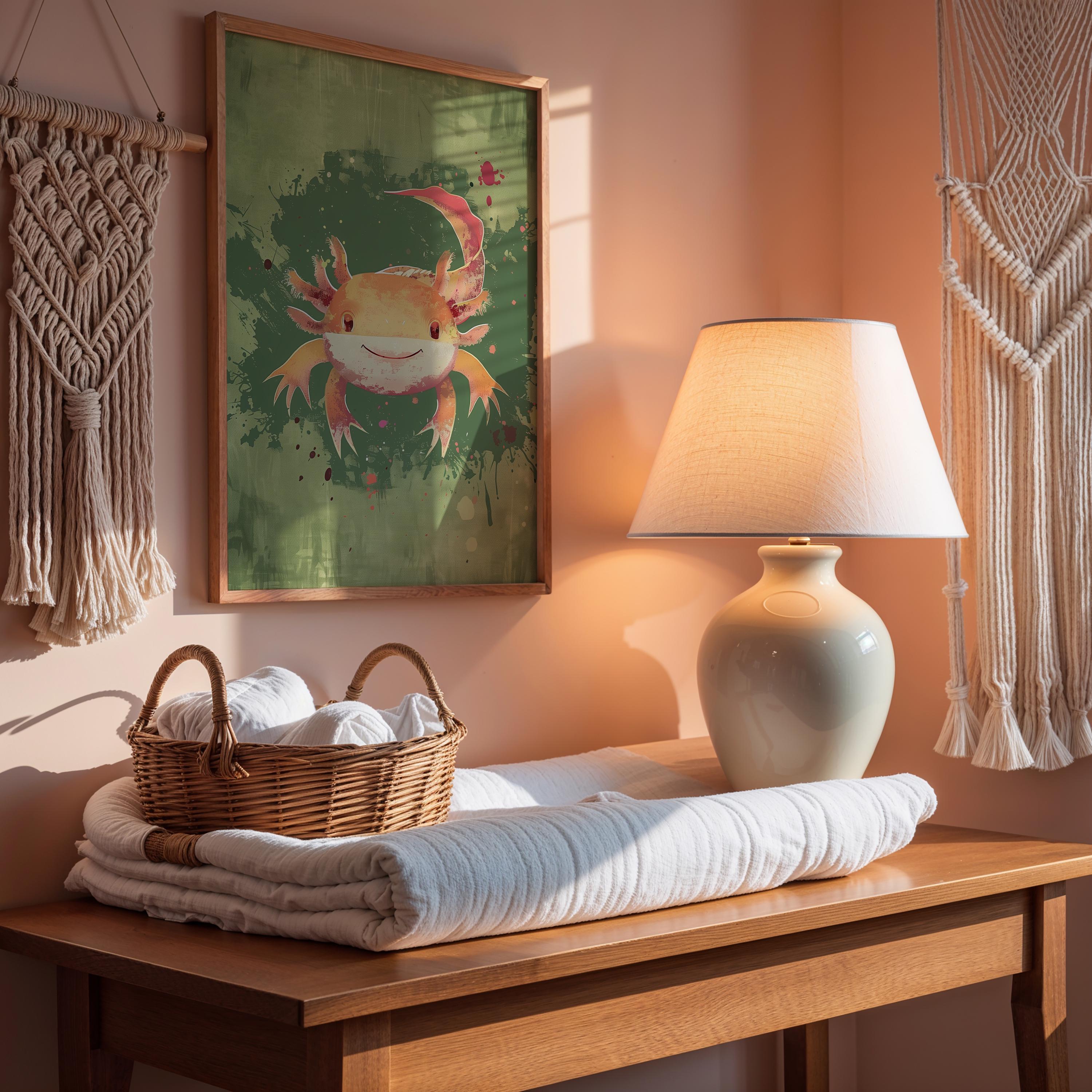 Axolotl Nursery Wall Art – Aquatic Animal Print for Kids