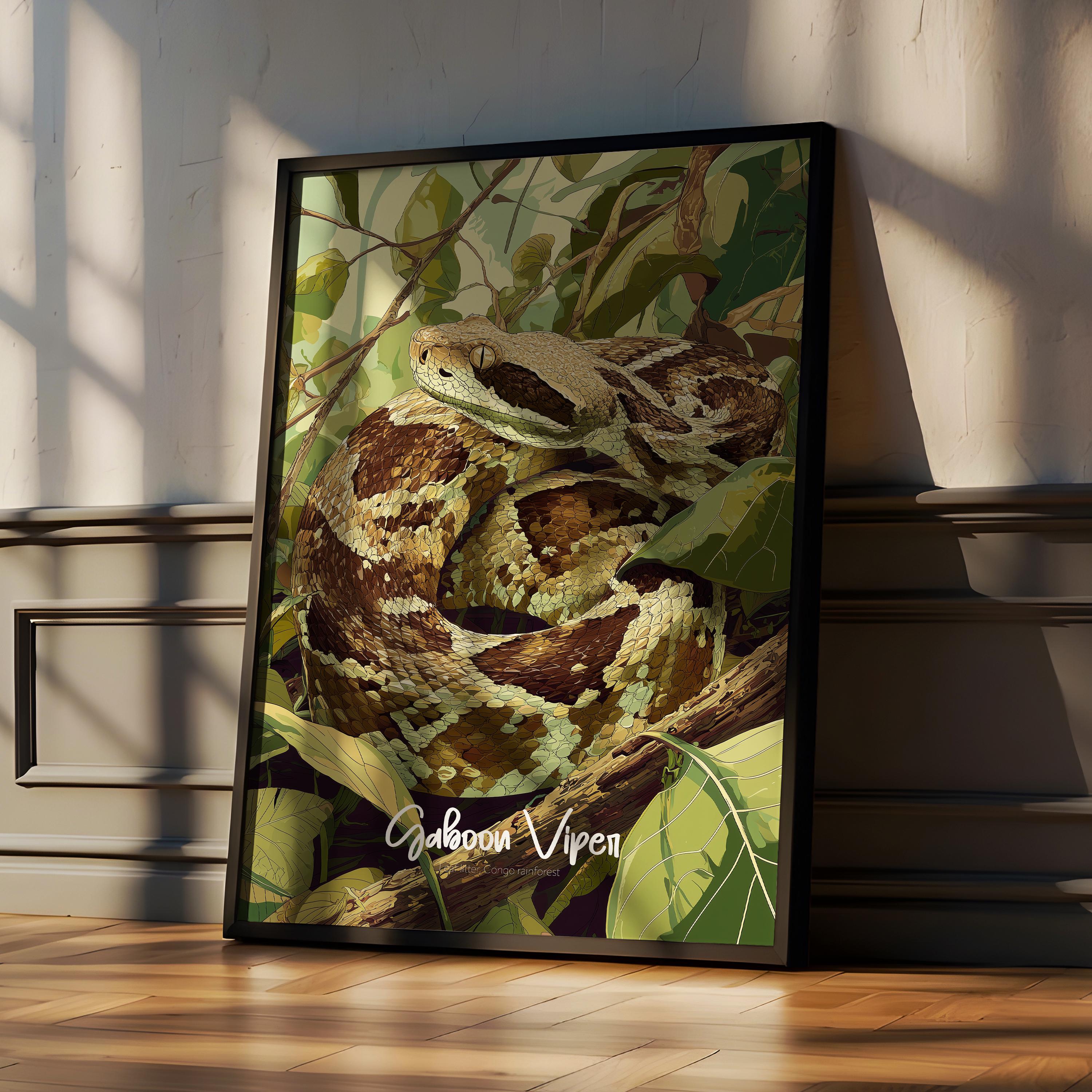 Gaboon Viper Framed Poster: Jungle Nursery Reptile Wall Art
