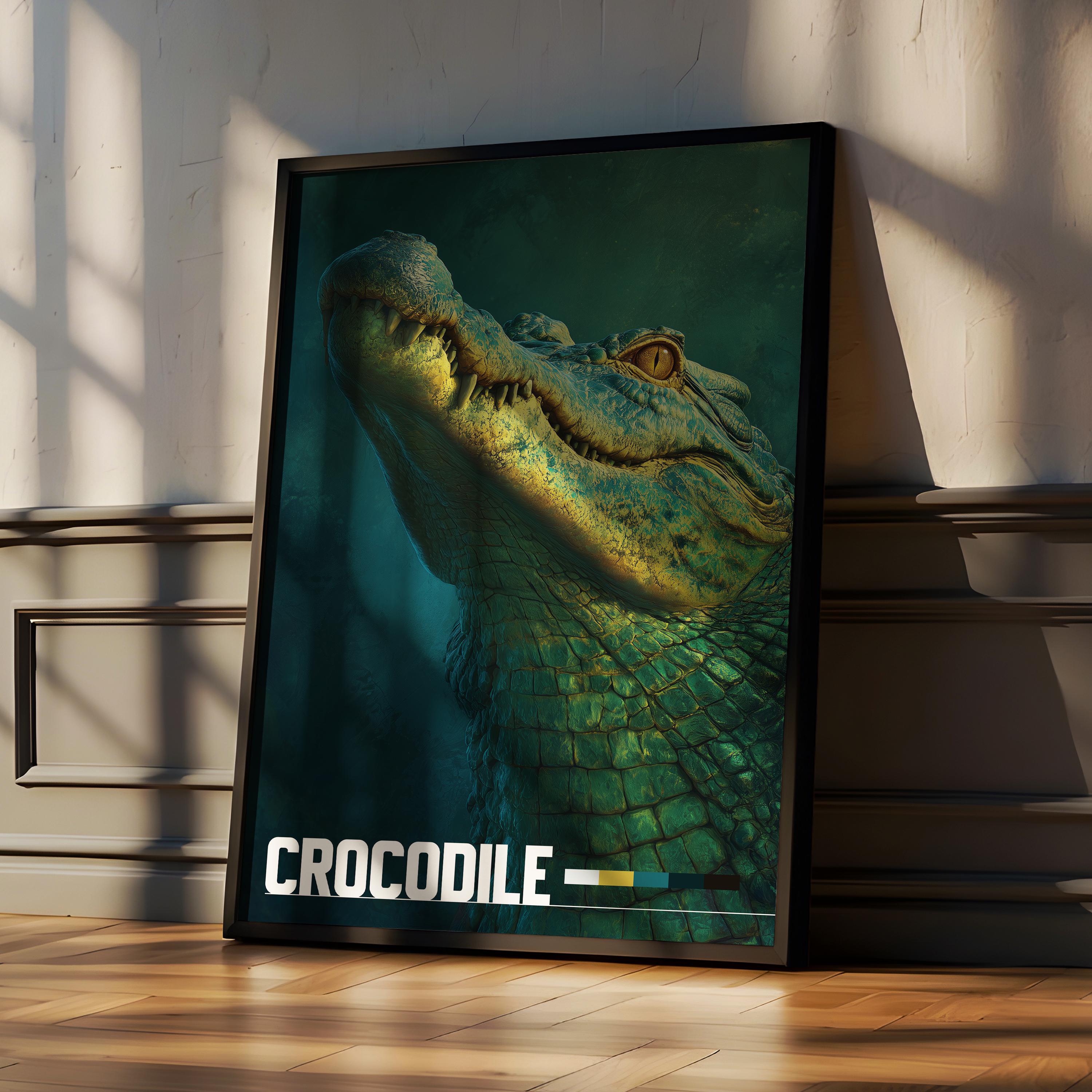 Crocodile Framed Poster: Reptile Wall Art for Nursery or Kids Room