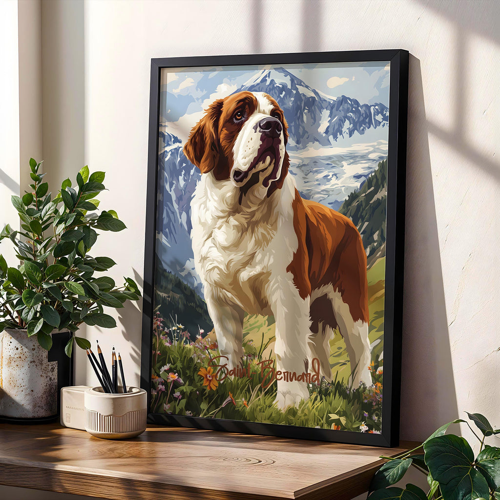 Saint Bernard Wall Art – Gentle Mountain Dog Illustration, Nature-Inspired Decor, Gift for Dog Lovers