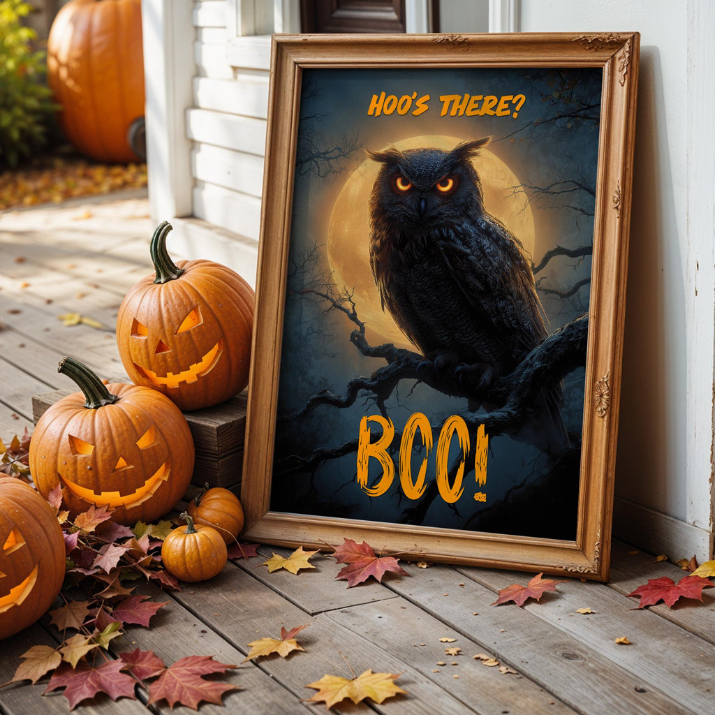 Funny Owl Halloween Poster: Spooky Full Moon Wall Art