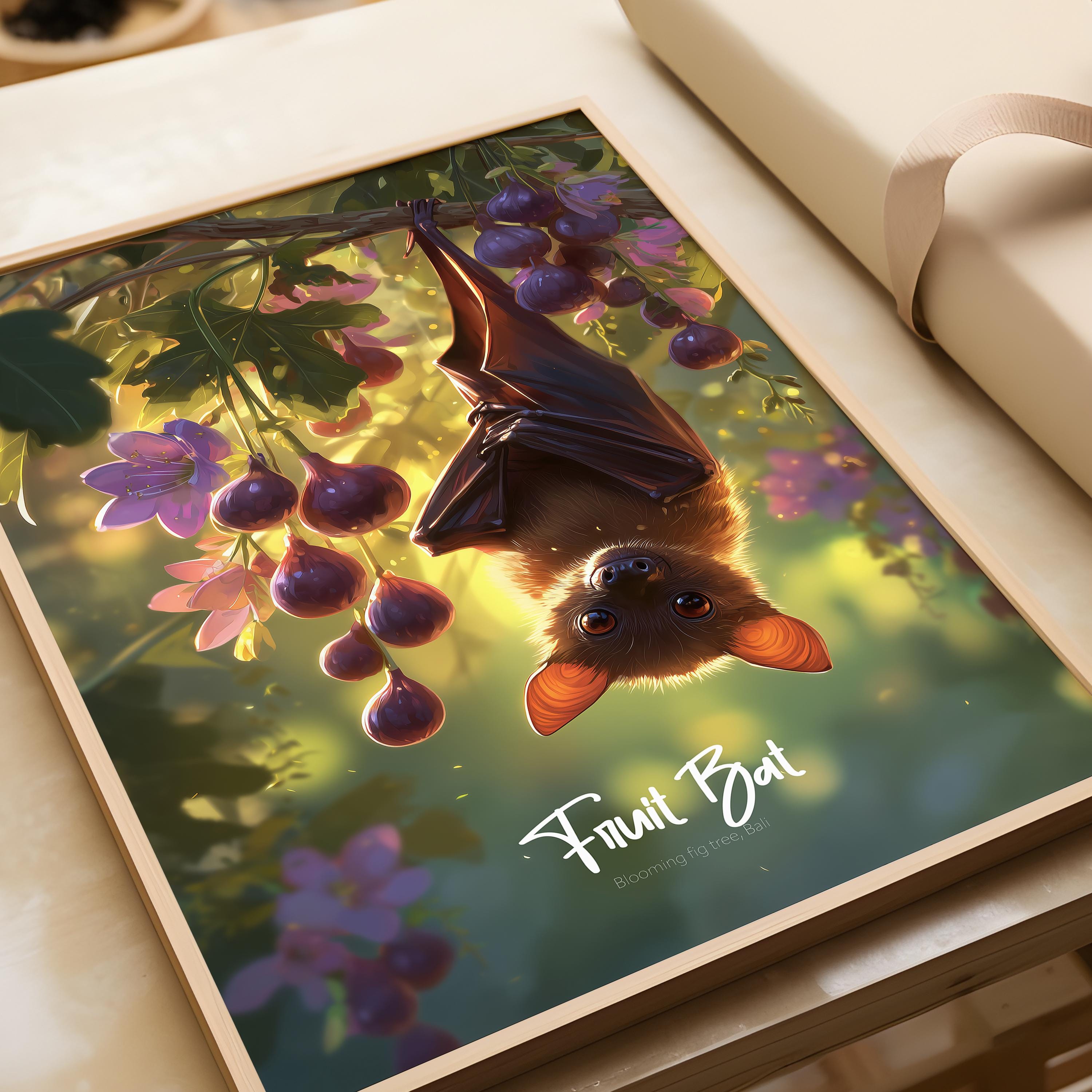 Fruit Bat Art Print: Whimsical Wildlife Poster for Kids Room