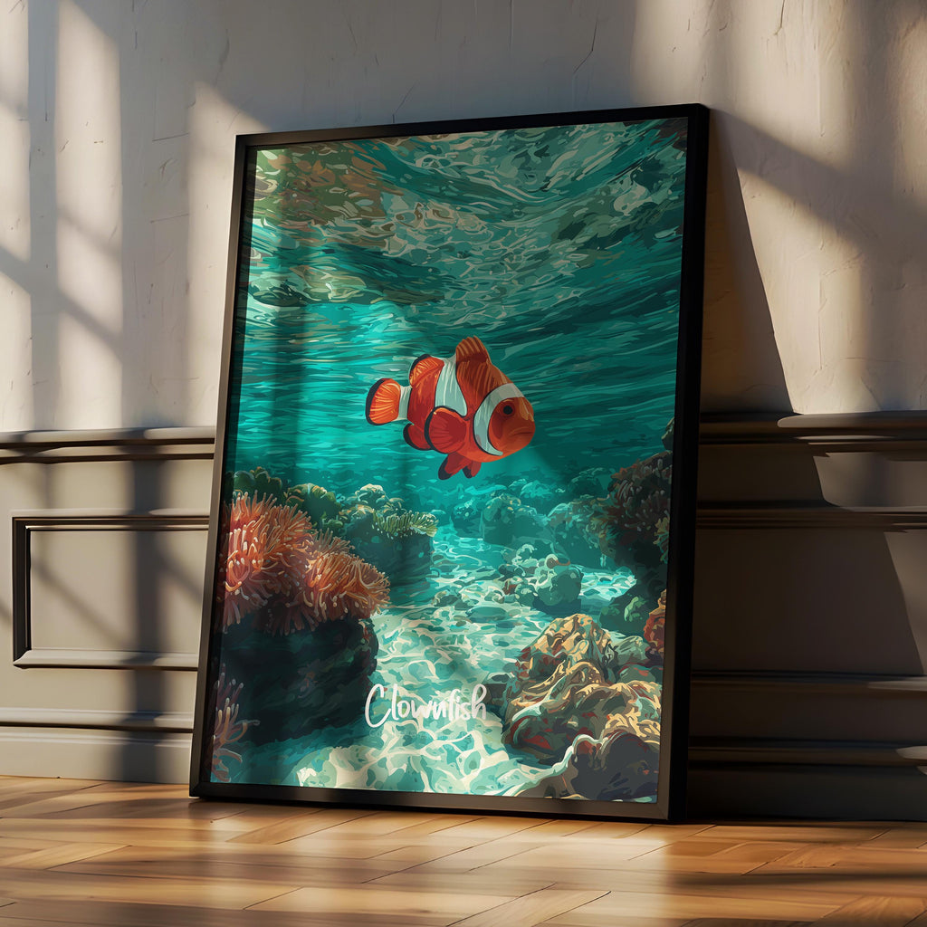 Clownfish Framed Poster: Tropical Ocean Nursery Wall Art