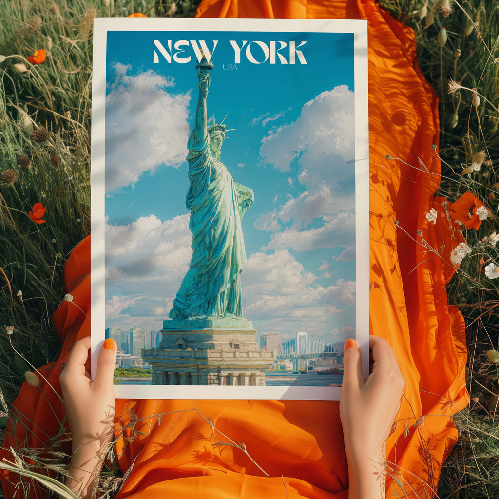 New York Travel Poster – Statue of Liberty Wall Art Print, USA Landmark, City Decor