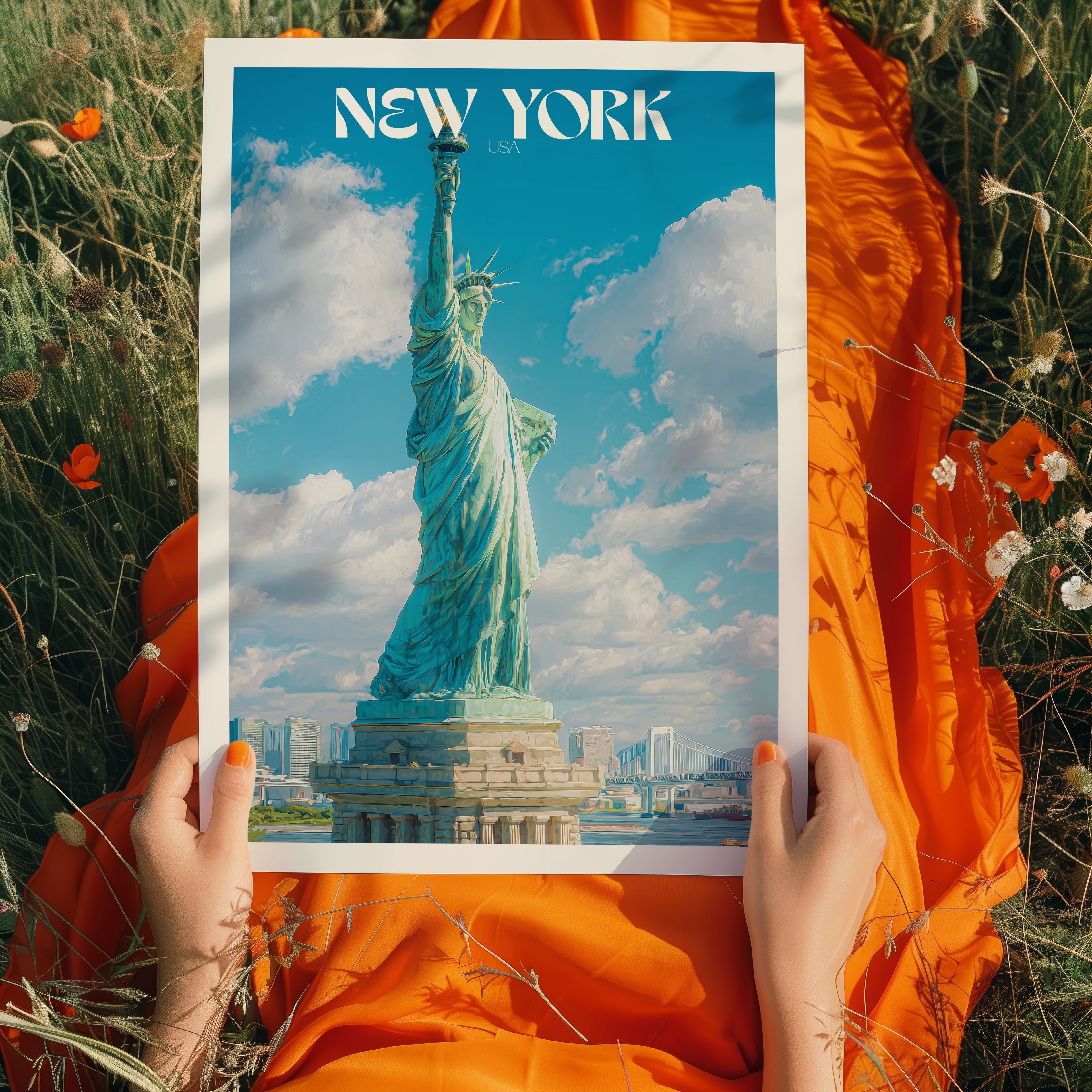 New York Travel Poster – Statue of Liberty Wall Art Print, USA Landmark, City Decor