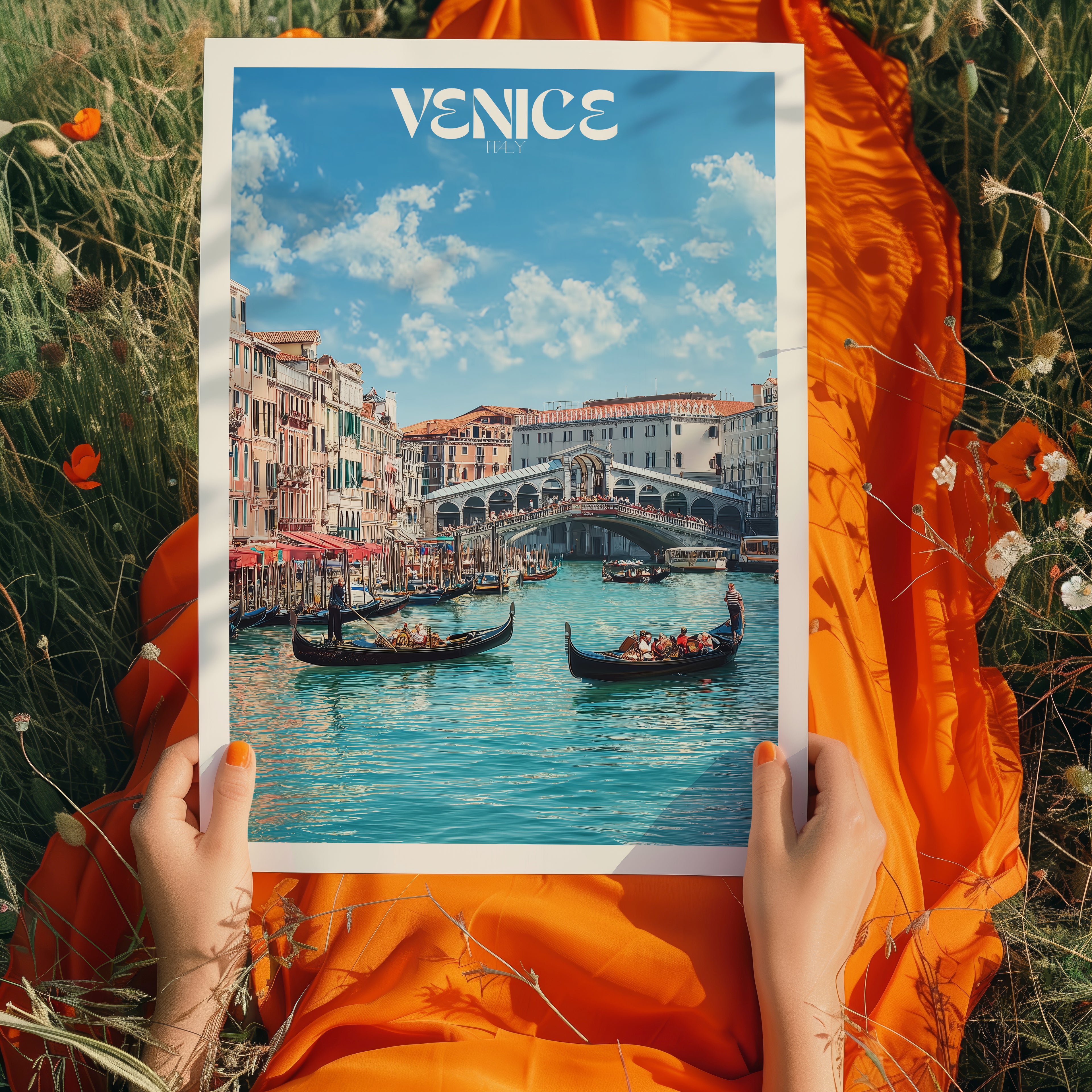 Venice Cityscape Poster – Canal Wall Art Print, Italy Travel Decor, Romantic Artwork