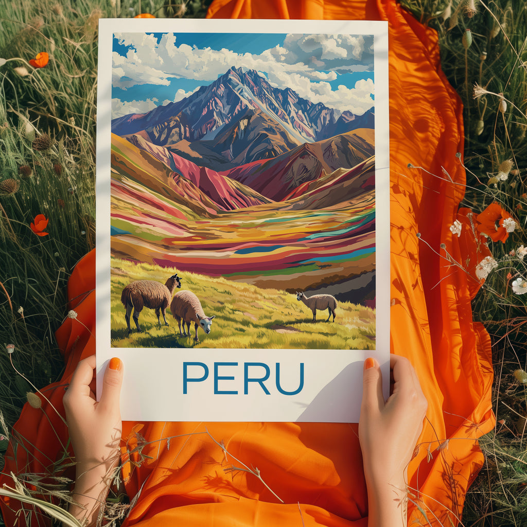 Peru Travel Poster: Andean Mountain Landscape Illustration Art