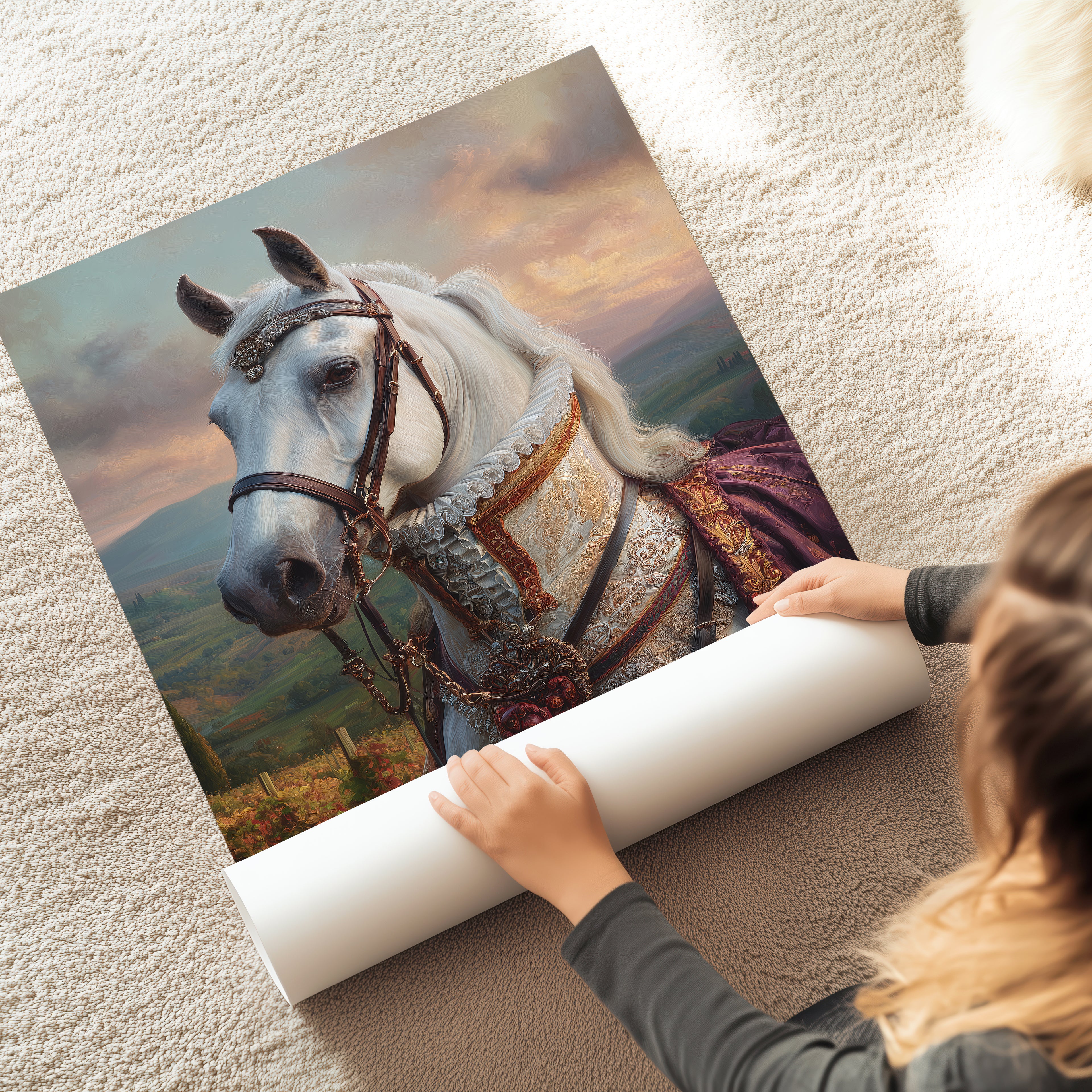 Noble Horse Poster – Royal Equestrian Art Print, Baroque Animal Portrait, Tuscan Landscape Decor