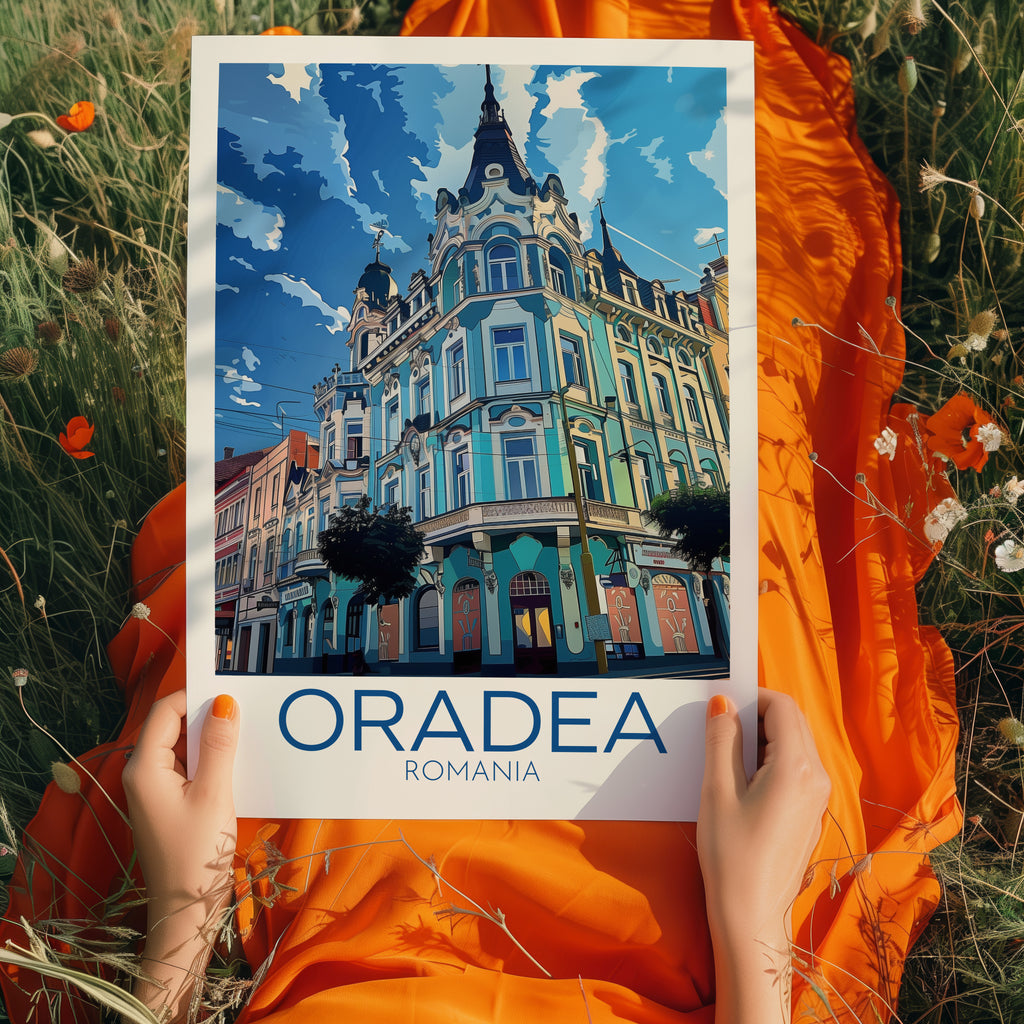 Oradea Romania Travel Poster: Elegant European Architecture Illustration Art