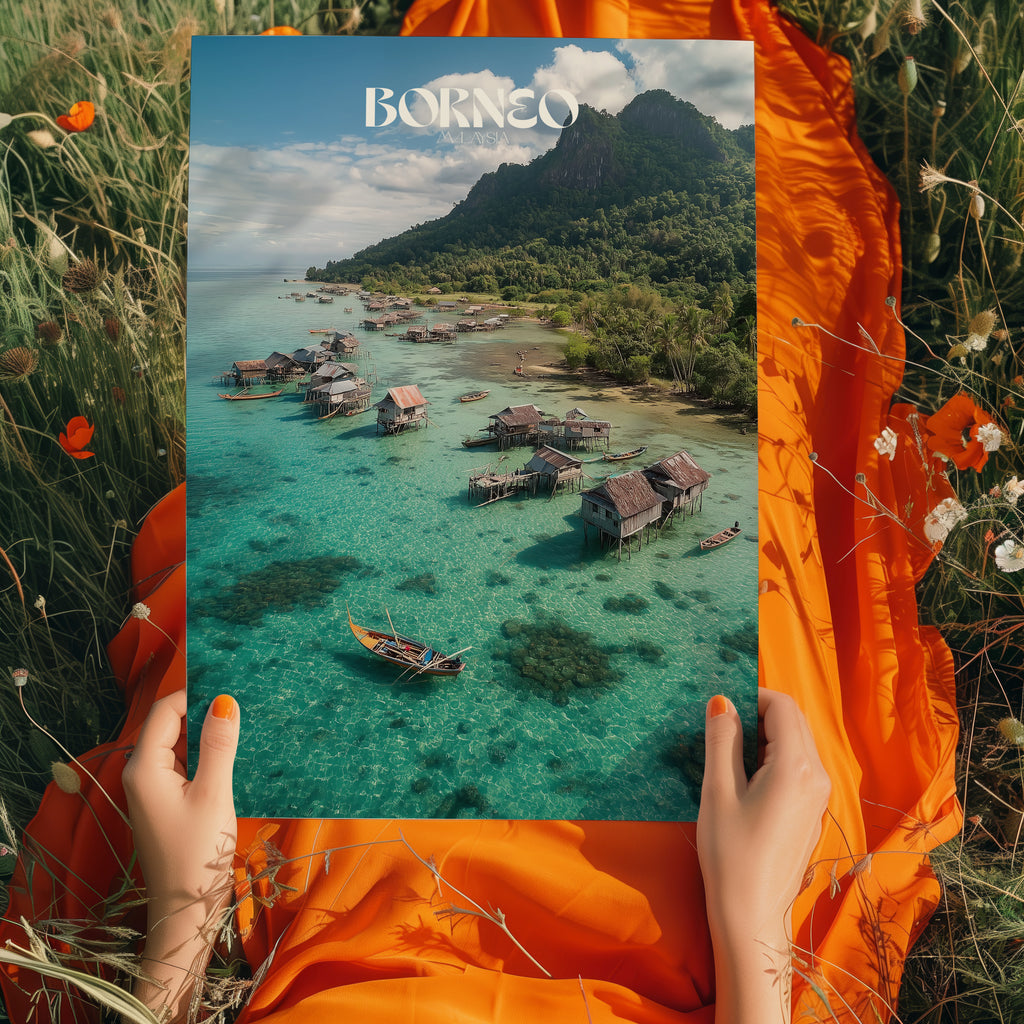 Borneo Malaysia Travel Poster – Rainforest Wall Art Print, Southeast Asia Nature Decor, Jungle Landscape Photography