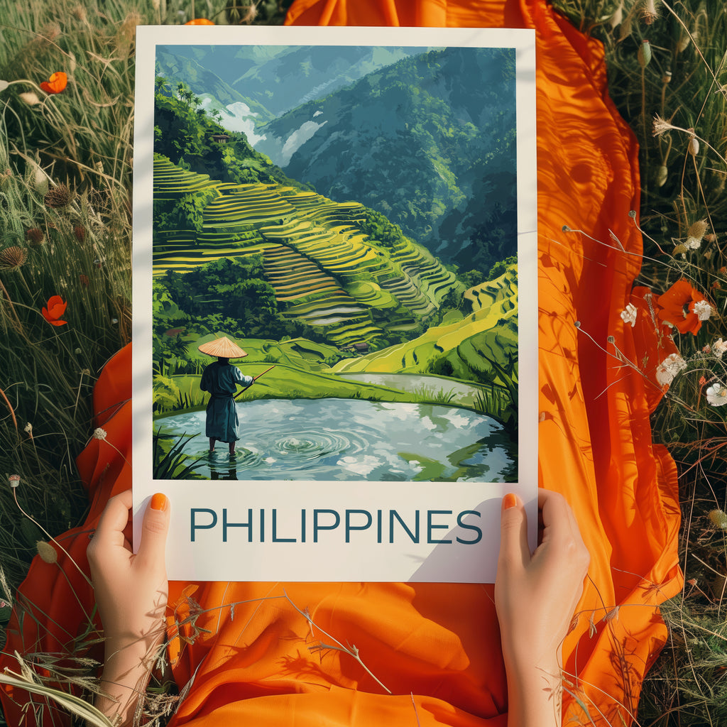 Philippines Travel Poster: Banaue Rice Terraces Illustration Art