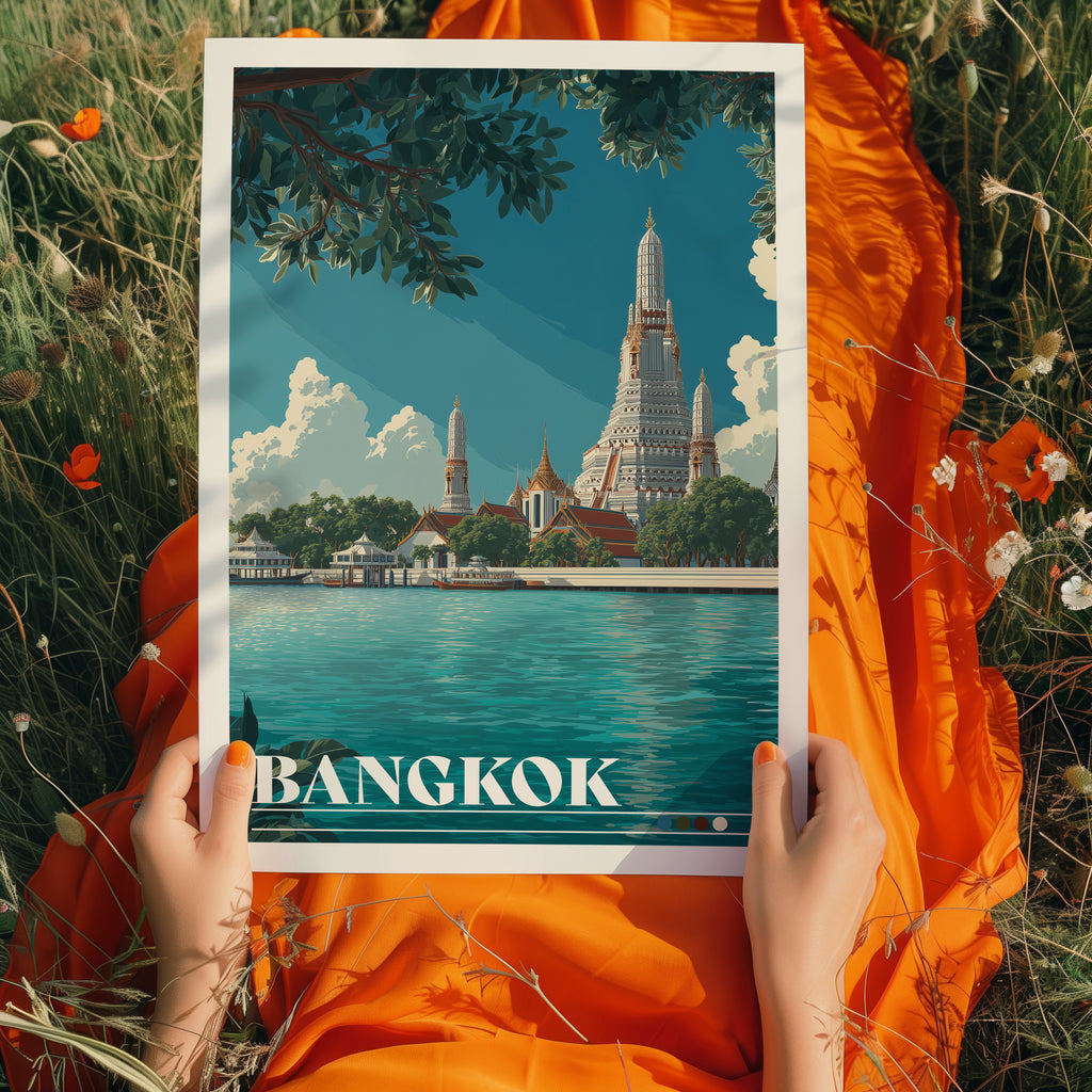 Bangkok Travel Poster: Wat Arun Print, Thailand Wall Art
