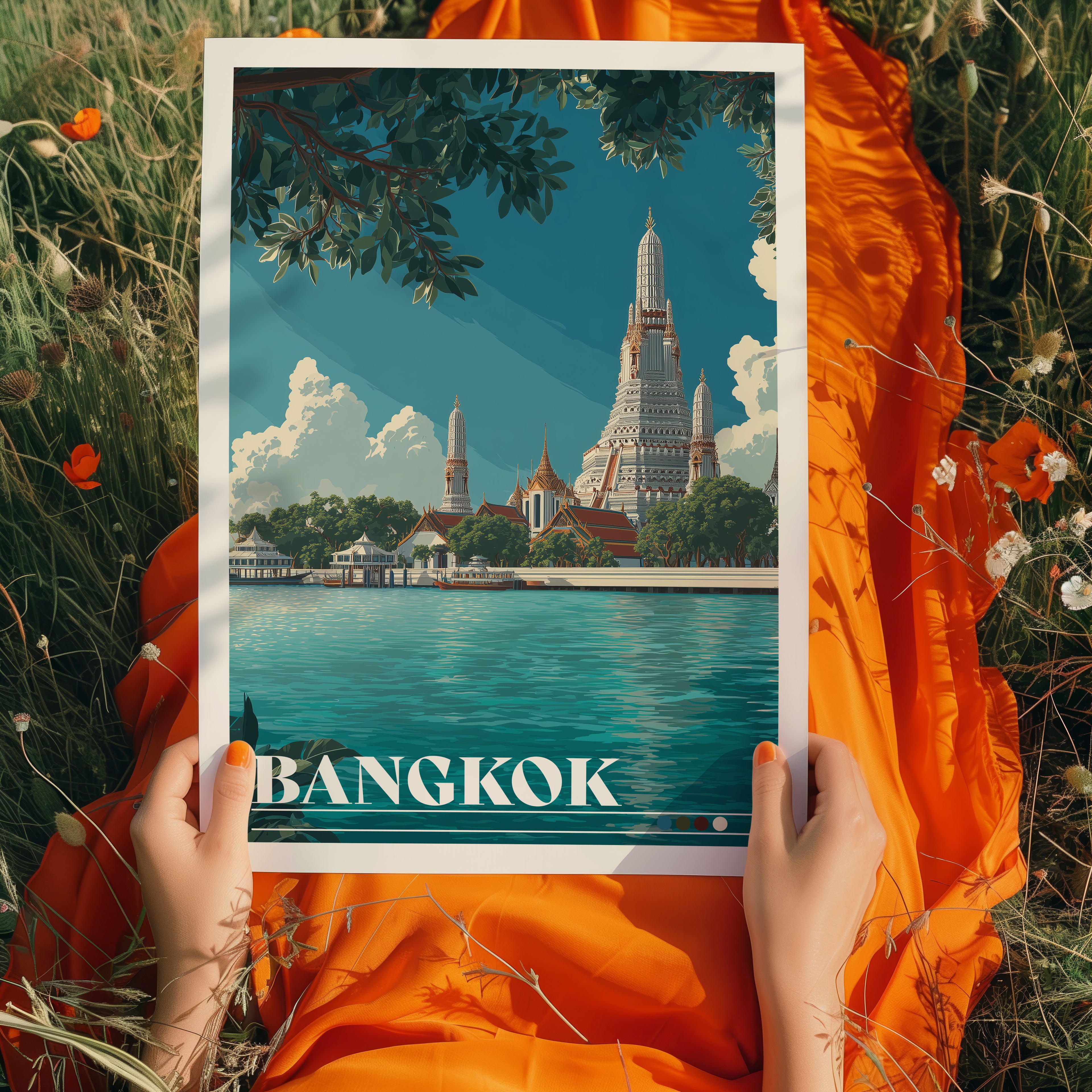 Bangkok Travel Poster: Wat Arun Print, Thailand Wall Art