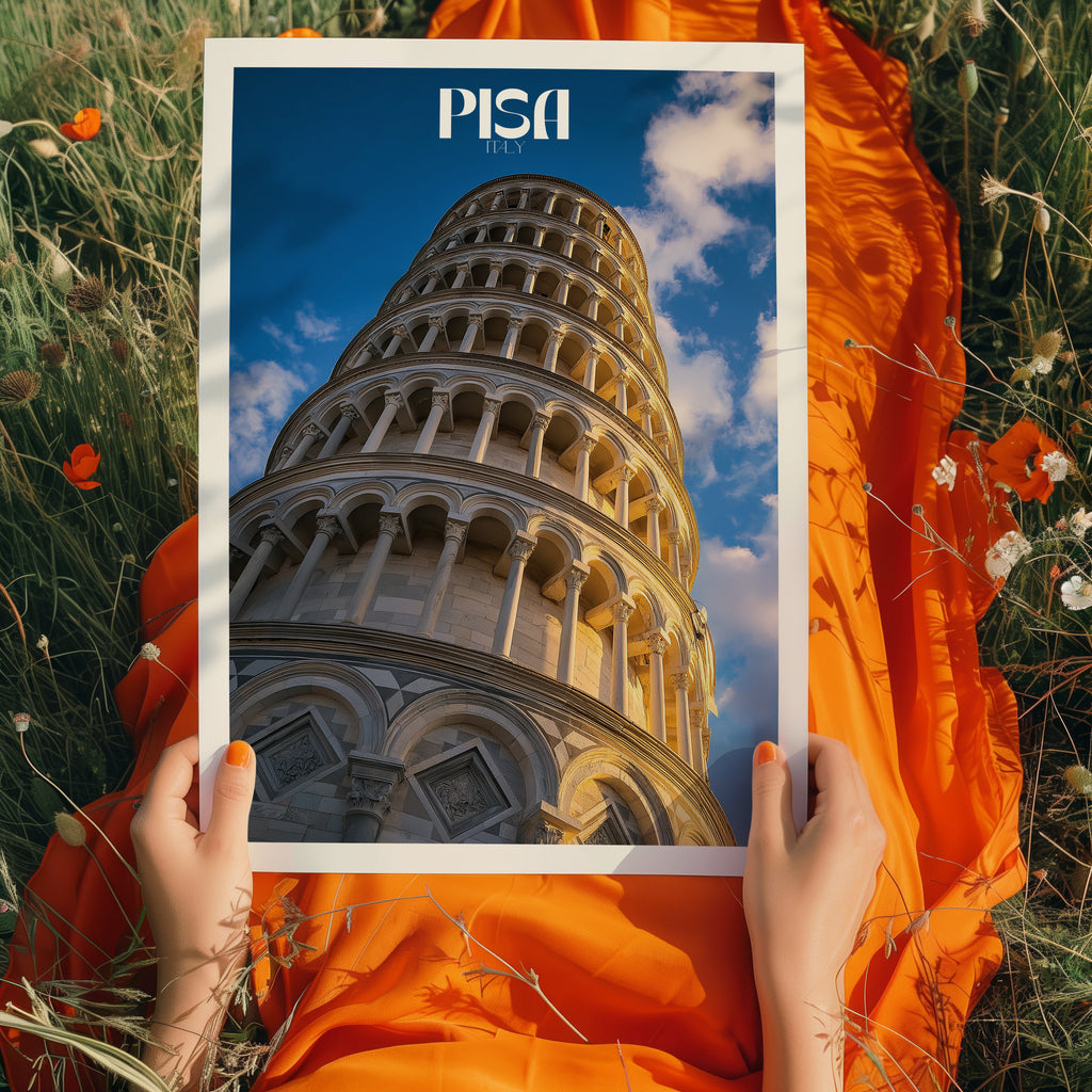 Italy Travel Poster – Leaning Tower of Pisa Print, Iconic Landmark Wall Art, Tuscany Decor