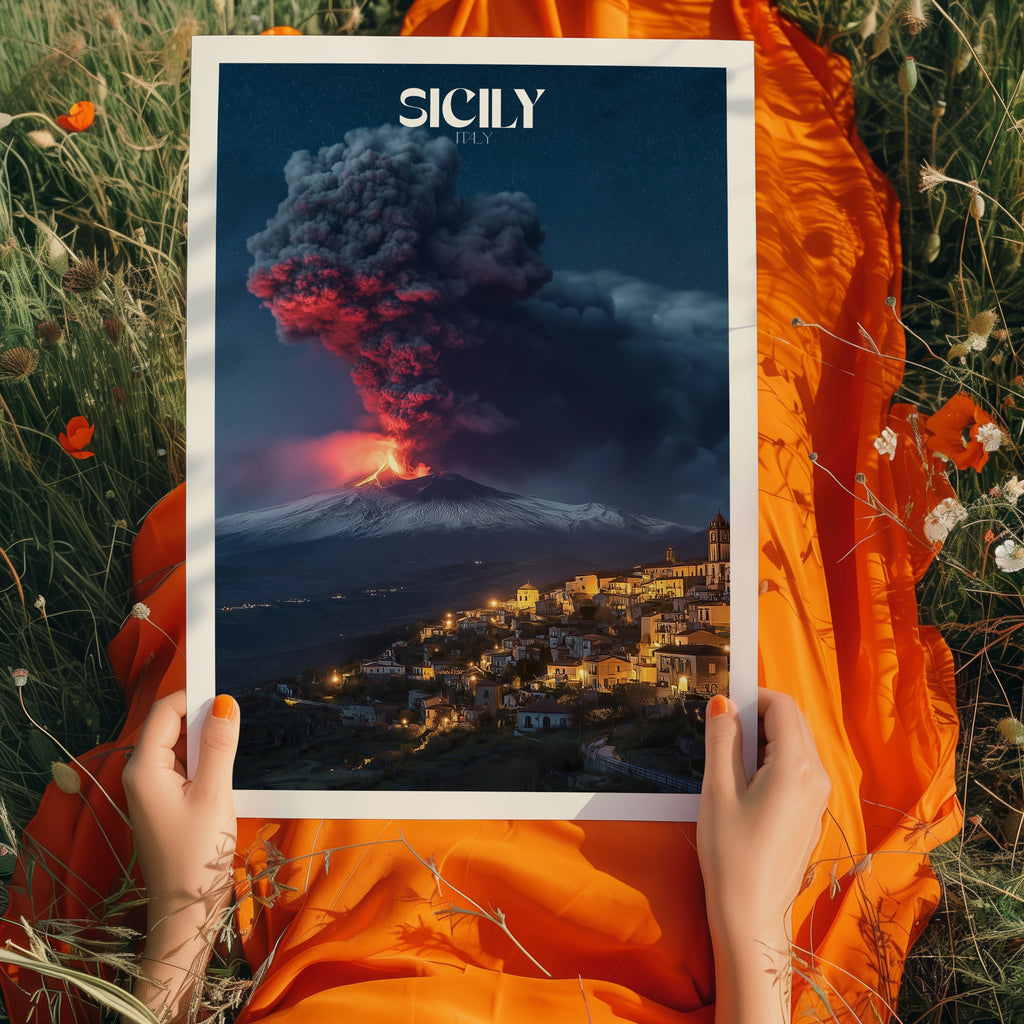 Mount Etna Poster – Sicily Travel Print, Italian Landscape Wall Art, Volcano Decor
