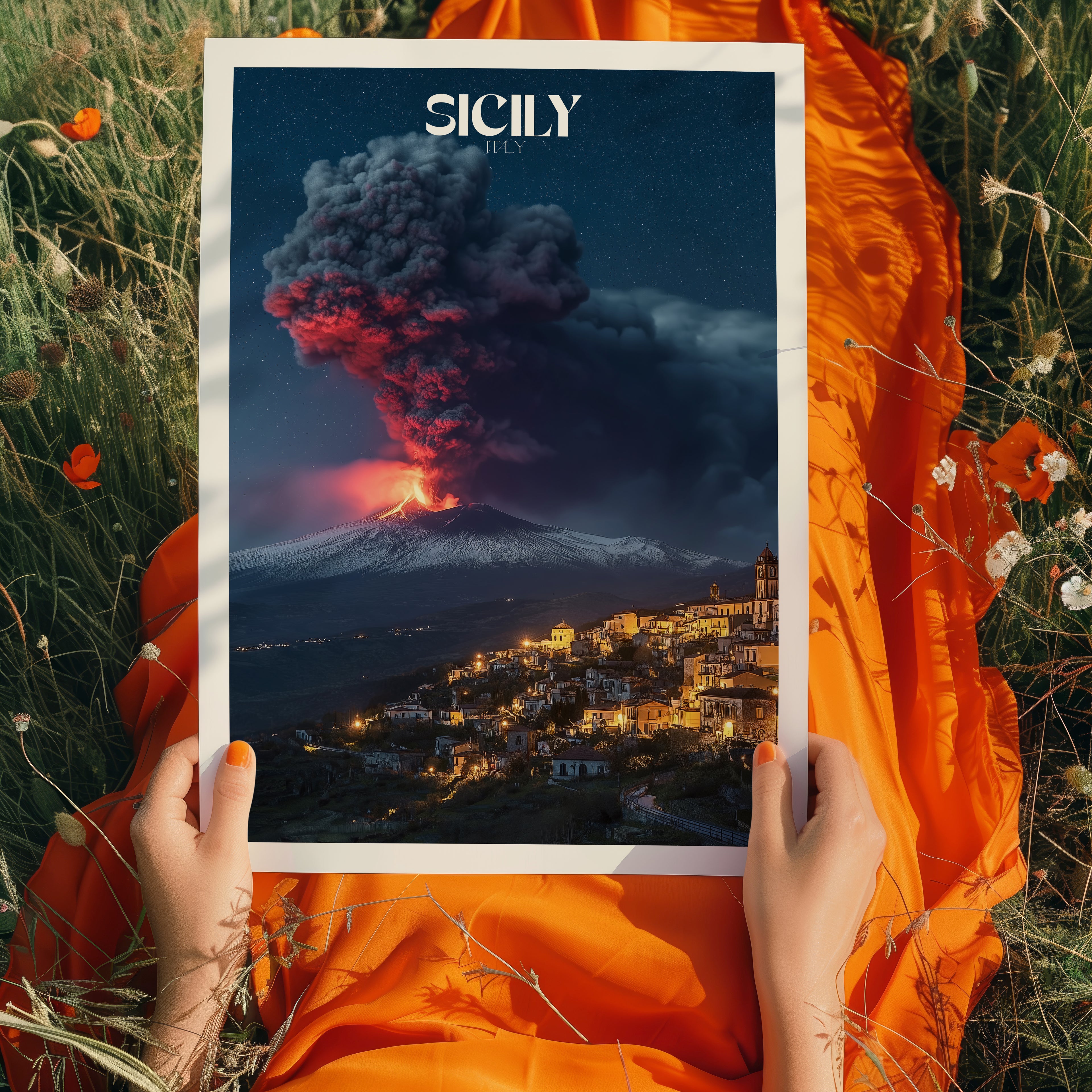 Mount Etna Poster – Sicily Travel Print, Italian Landscape Wall Art, Volcano Decor