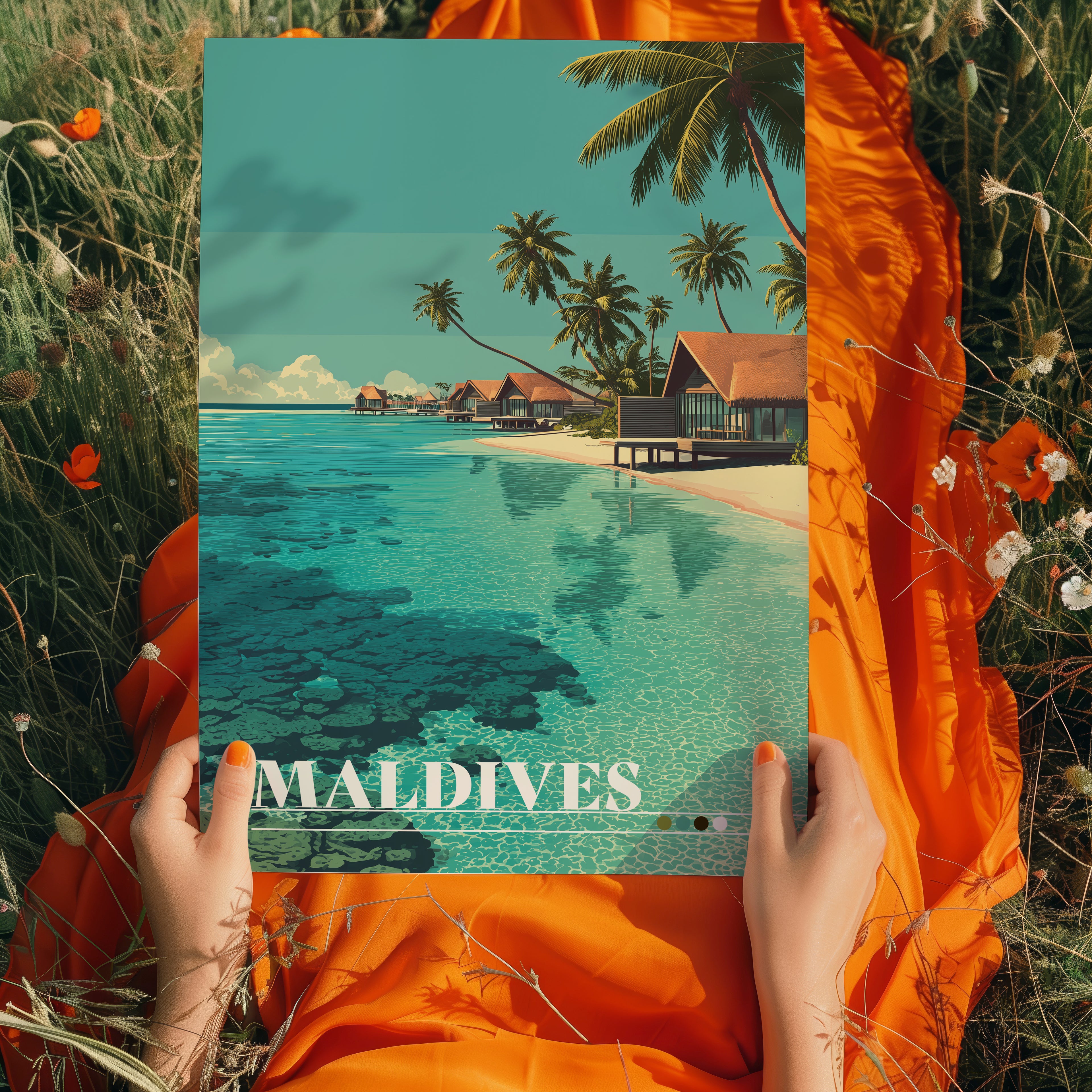 Maldives Poster – Tropical Island Wall Art, Overwater Villa Print, Exotic Beach Travel Photography Decor