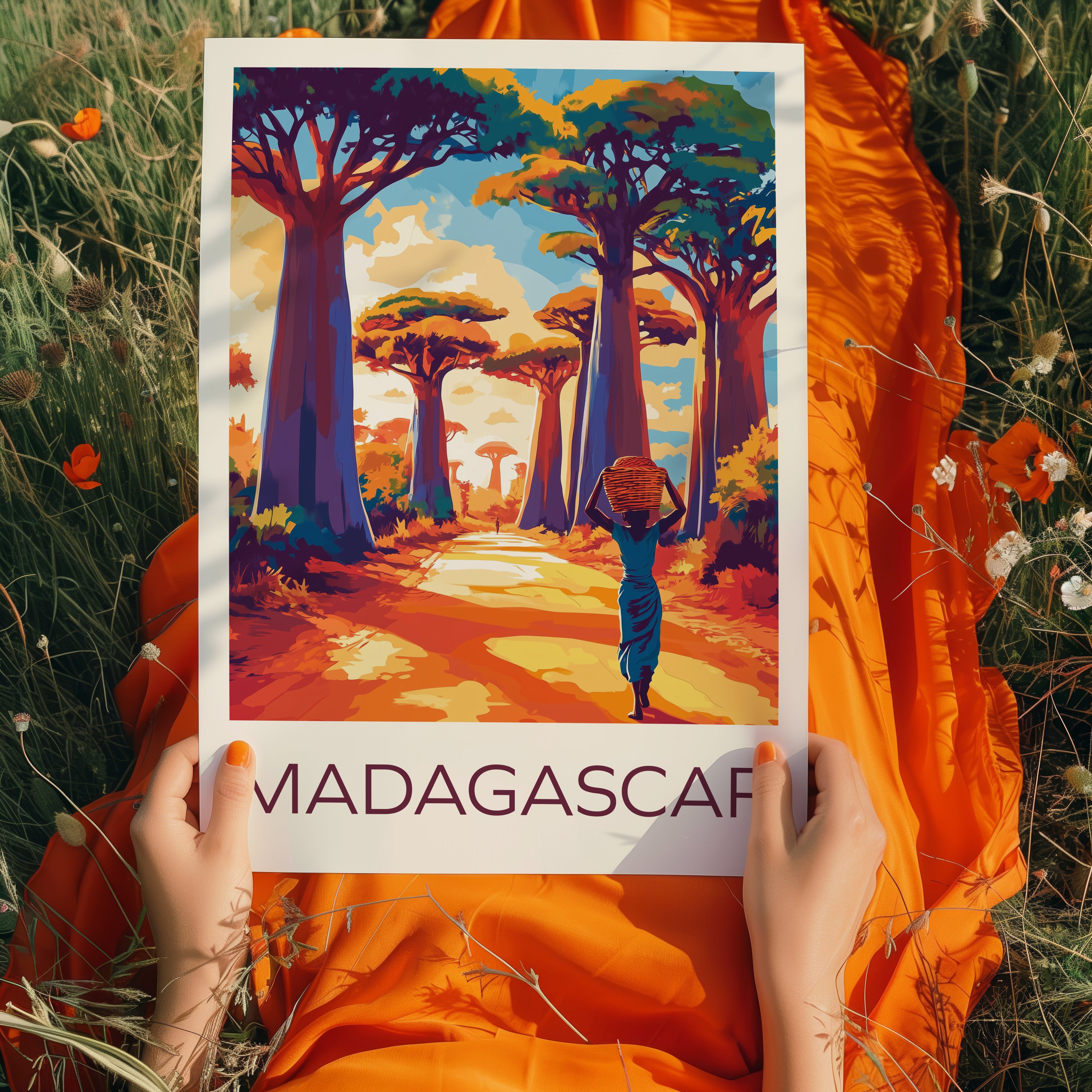 Madagascar Travel Poster: Baobab Avenue Illustration Art