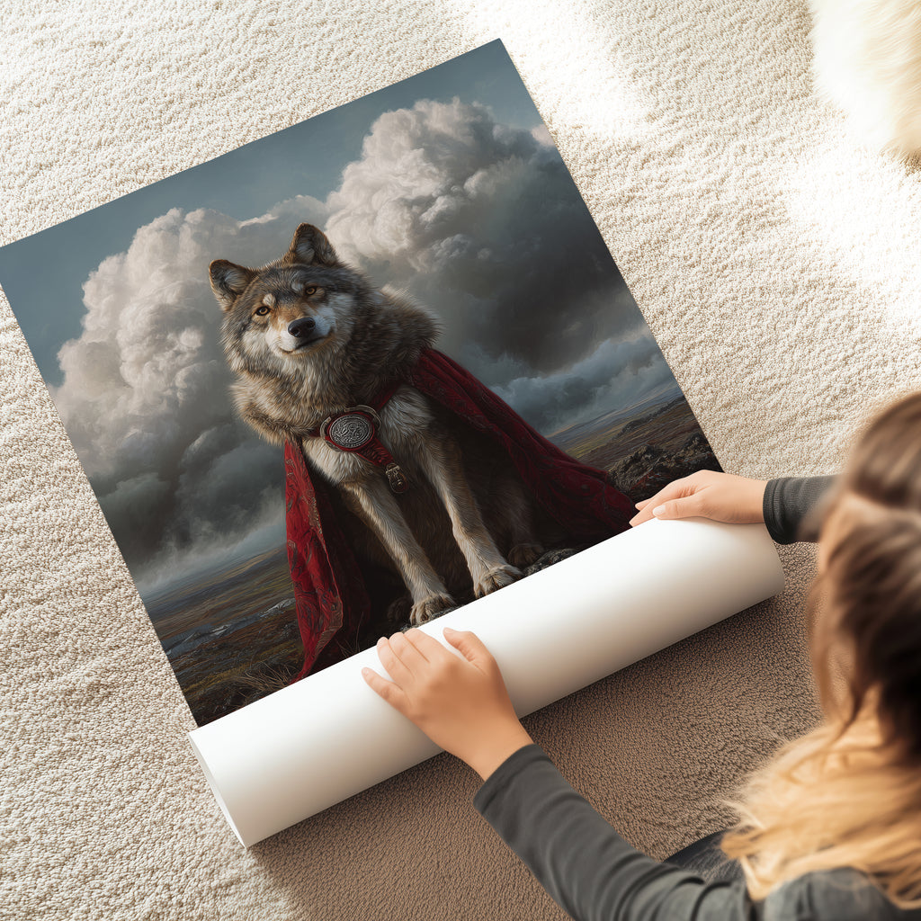 Wolf Chieftain Poster – Viking Fantasy Animal Art, Nordic Wild Wolf Wall Print
