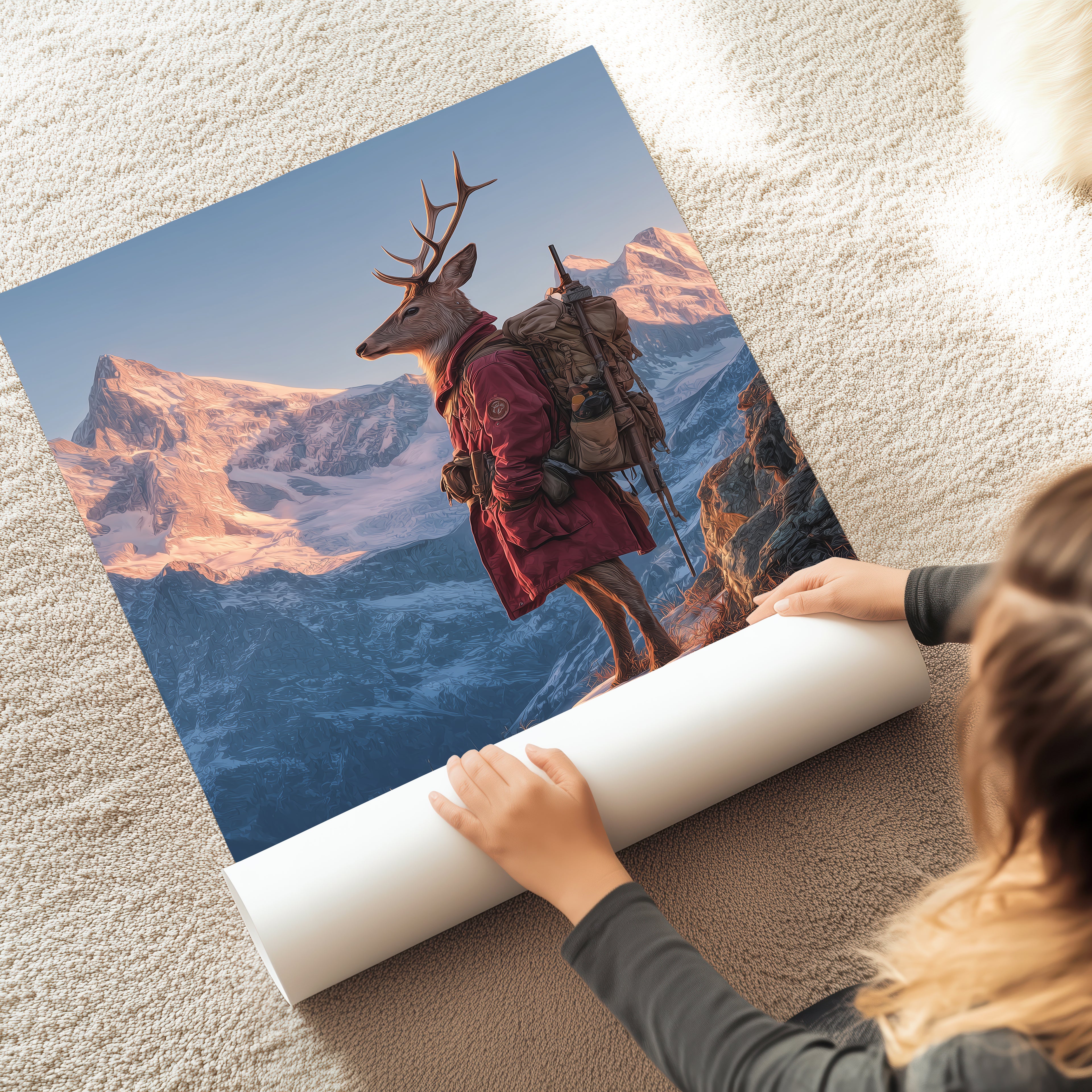 Majestic Stag Art Print: Nordic Mountain Scene, Alpine Animal Poster