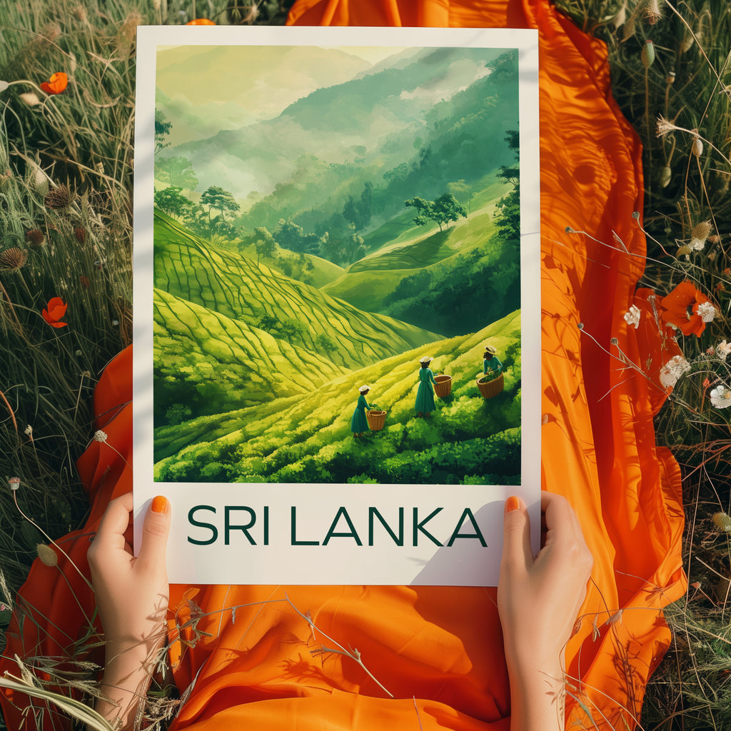 Sri Lanka Travel Poster: Tea Hills Illustration Art