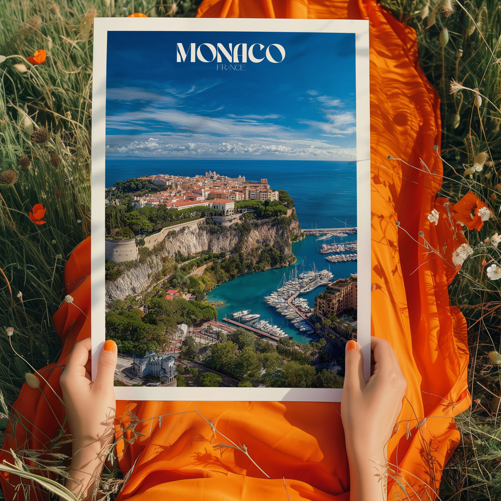 Monaco Poster – French Riviera Travel Print, Yacht Harbour Wall Art, Luxury Coastal Decor