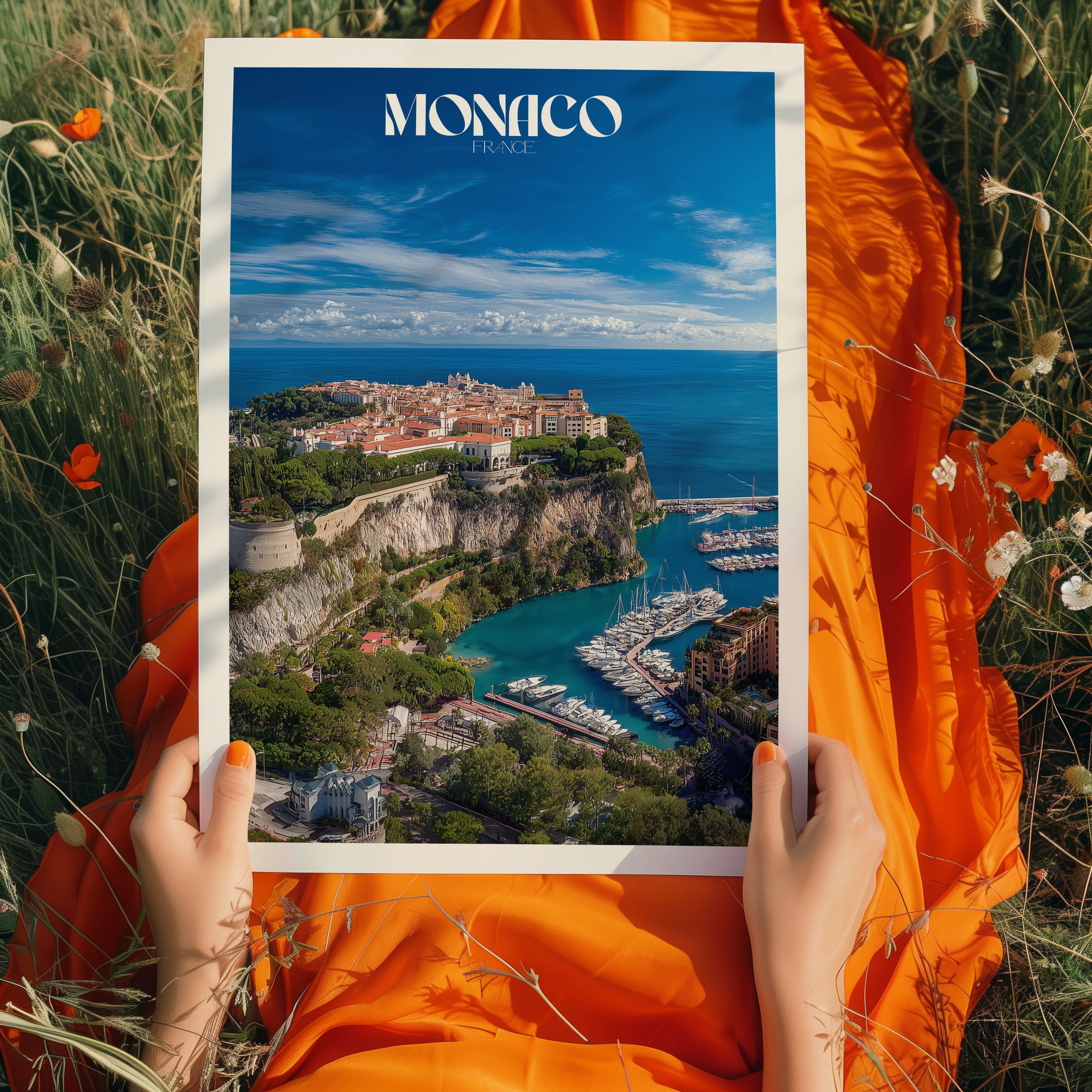 Monaco Poster – French Riviera Travel Print, Yacht Harbour Wall Art, Luxury Coastal Decor