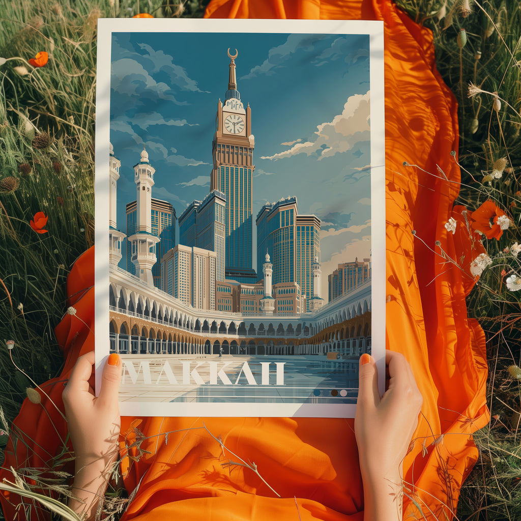 Mecca Travel Poster: Makkah Clock Tower Print, Saudi Arabia Wall Art