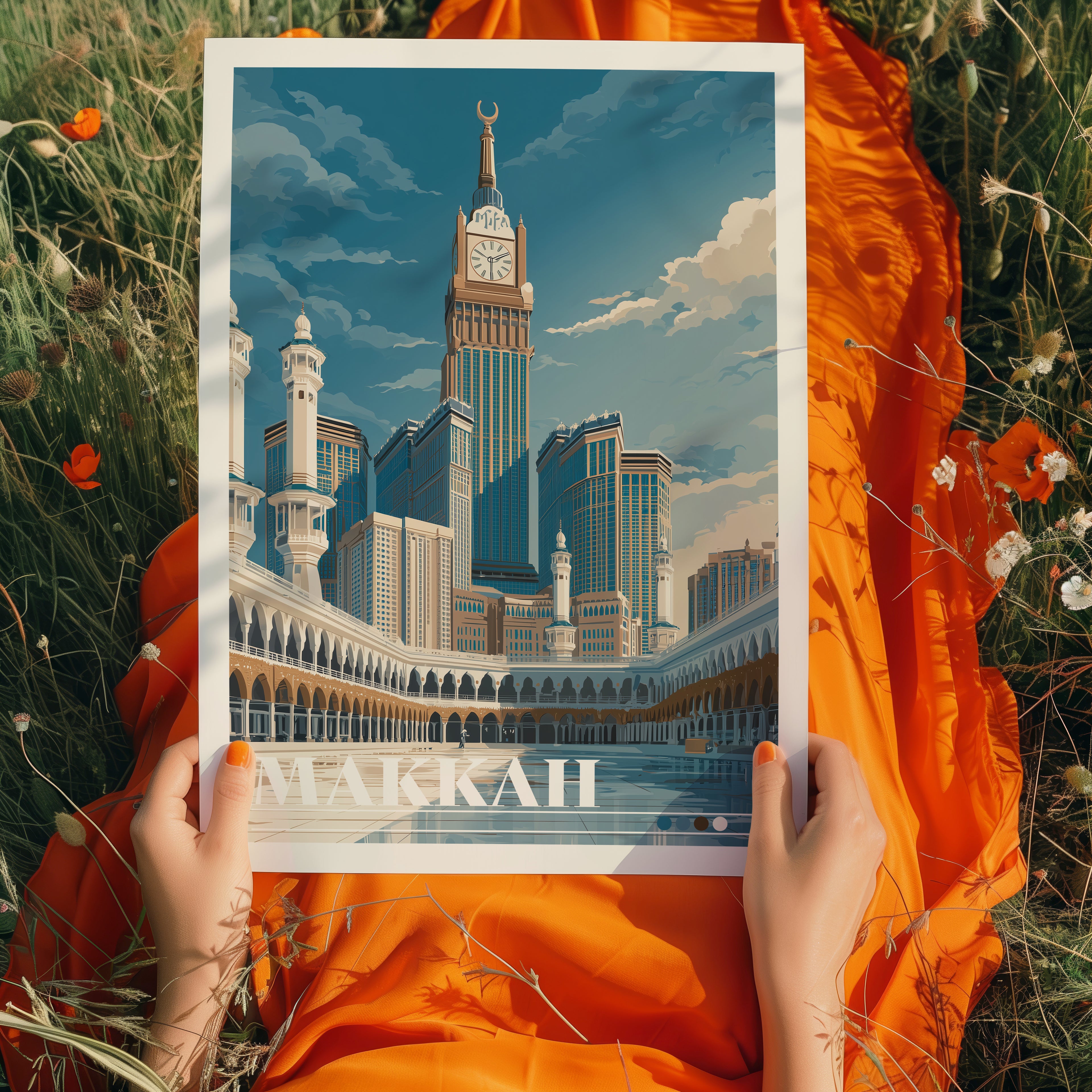 Mecca Travel Poster: Makkah Clock Tower Print, Saudi Arabia Wall Art