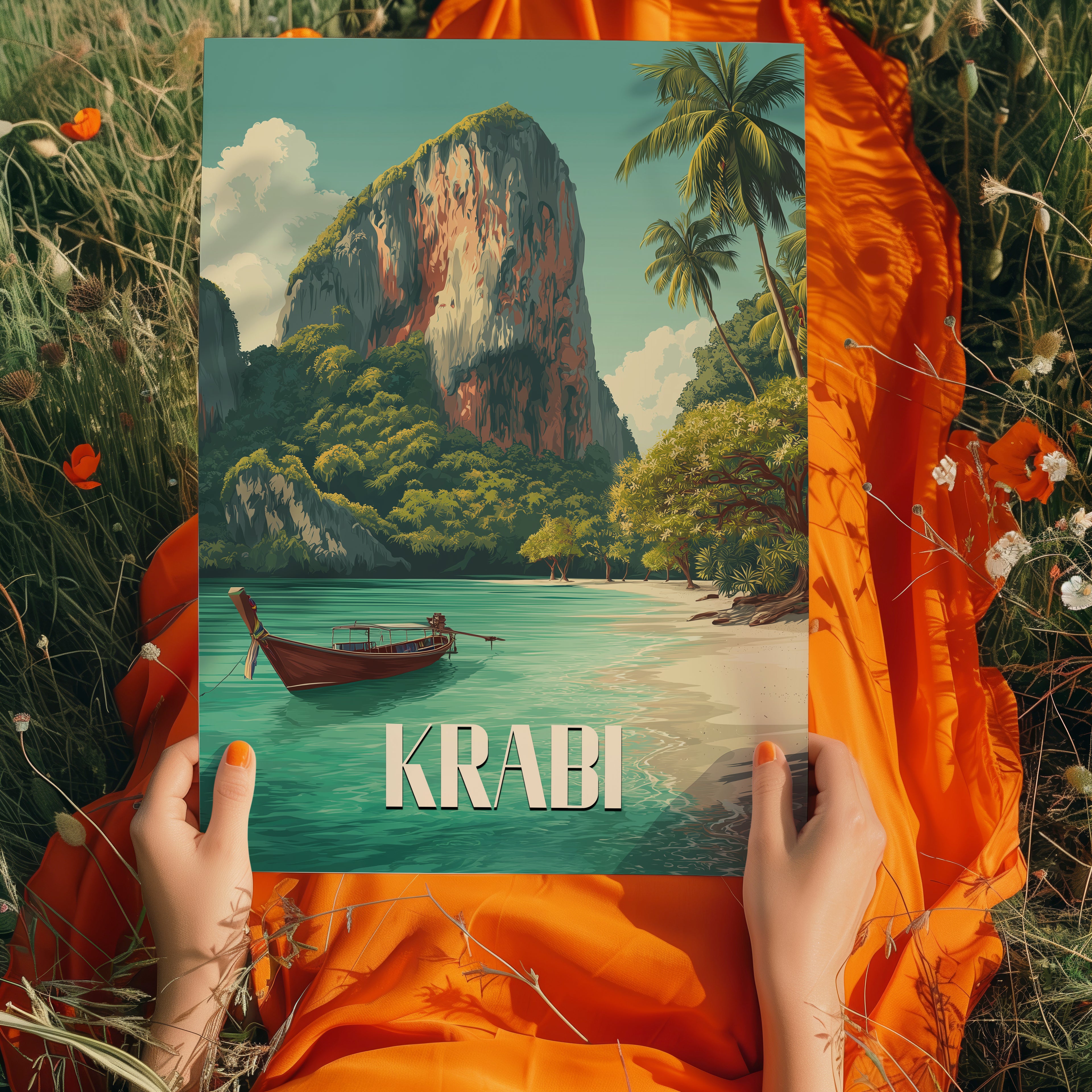 Krabi Thailand Travel Print – Tropical Beach, Coastal Landscape