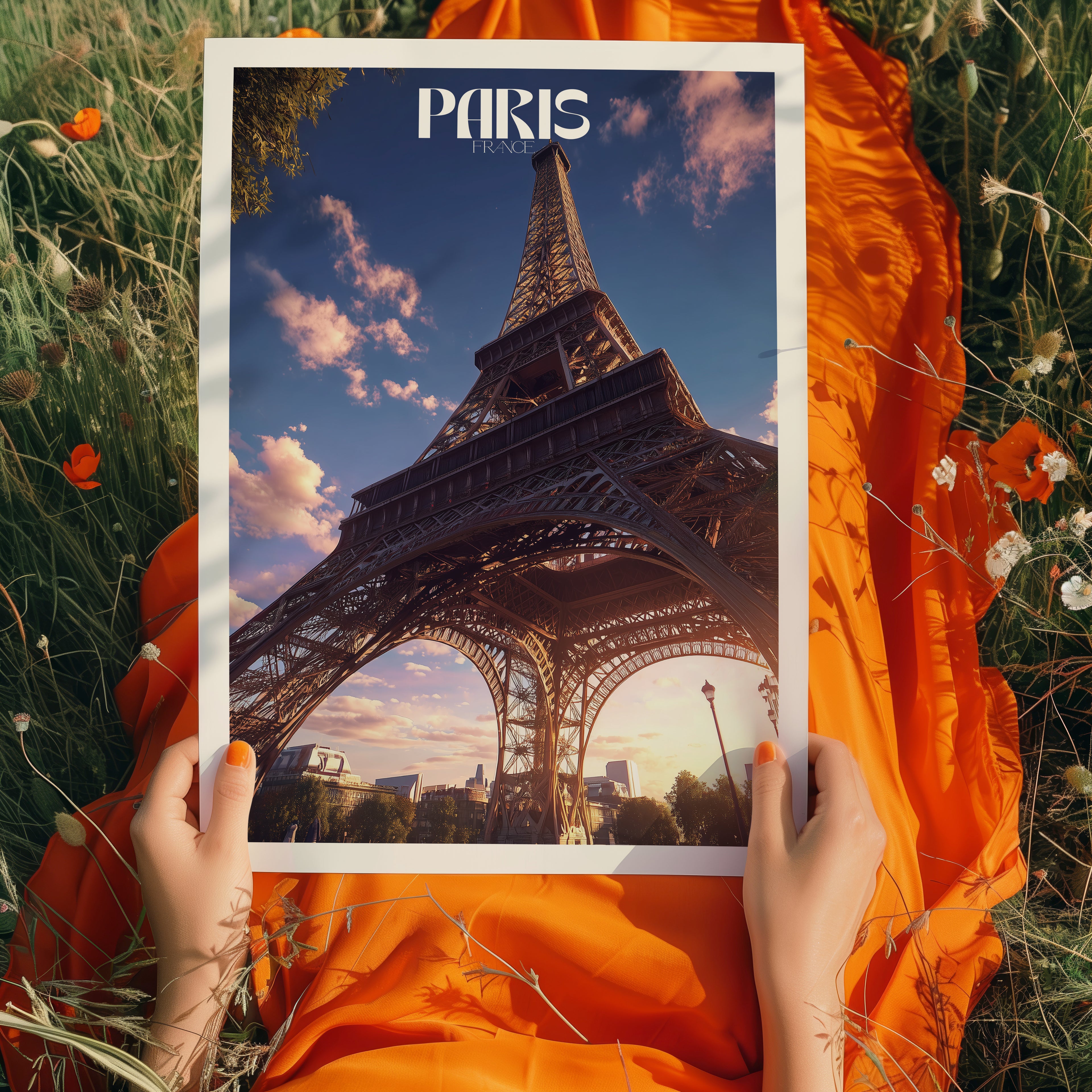 Eiffel Tower Paris Poster – Romantic France Travel Print, Cityscape Wall Art, European Decor