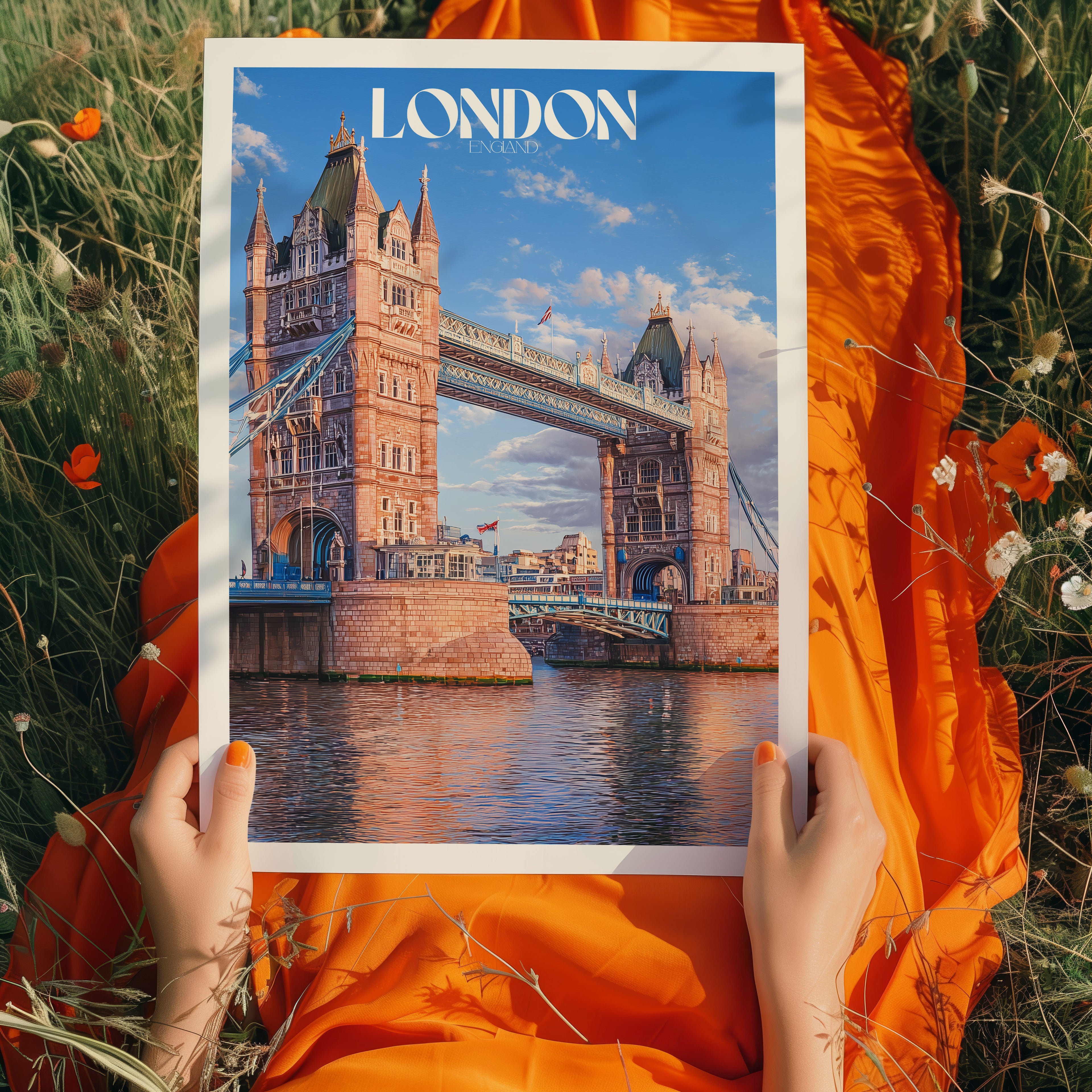 London Bridge Wall Art – England Travel Poster, Iconic Landmark Print, British City Deco